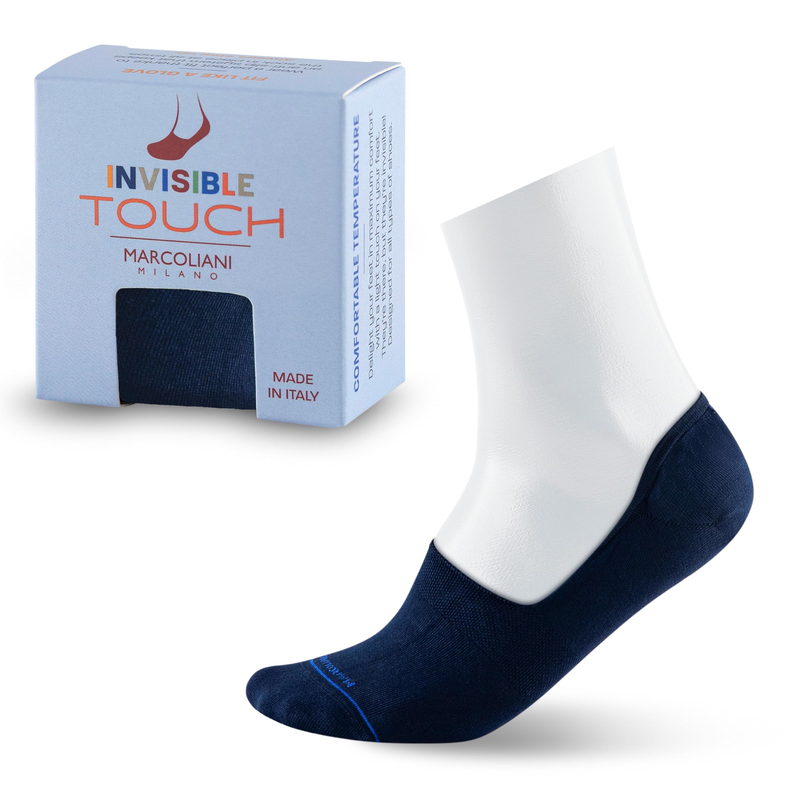 Marcoliani Men's Pima Cotton Solid Invisible Touch Sock Liners, Navy