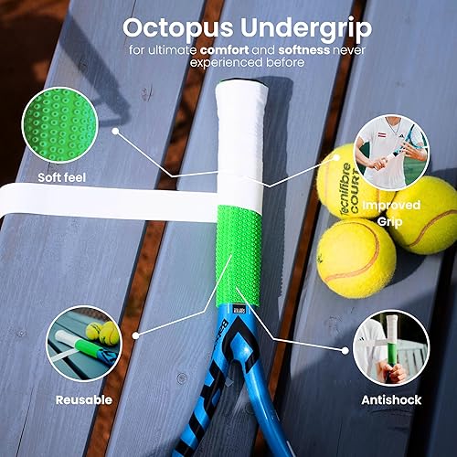 Miniatura 2 de ROCKETGRIP Octopus - Raqueta de tenis con agarre inferior (2 unidades), agarre inferior de silicona suave para raqueta de tenis, acolchado, ajuste
