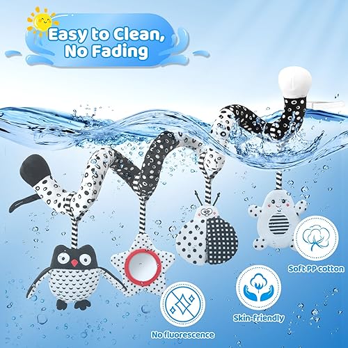 Miniatura 5 de Juguetes para bebés de alto contraste, juguetes colgantes en blanco y negro para asiento de automóvil, cochecito y cuna, esenciales para recién