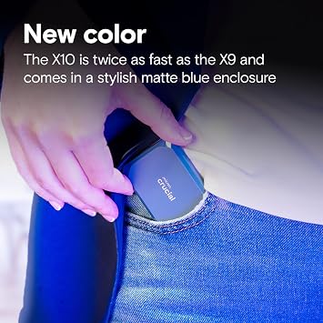 Crucial X10 4TB External Portable SSD Drive - Up to 2100MB/s, USB-C 3.2 Gen2, IP65 Dust and Water Resistant, External Solid State Drive, Matte Blue - CT4000X10SSD9-02