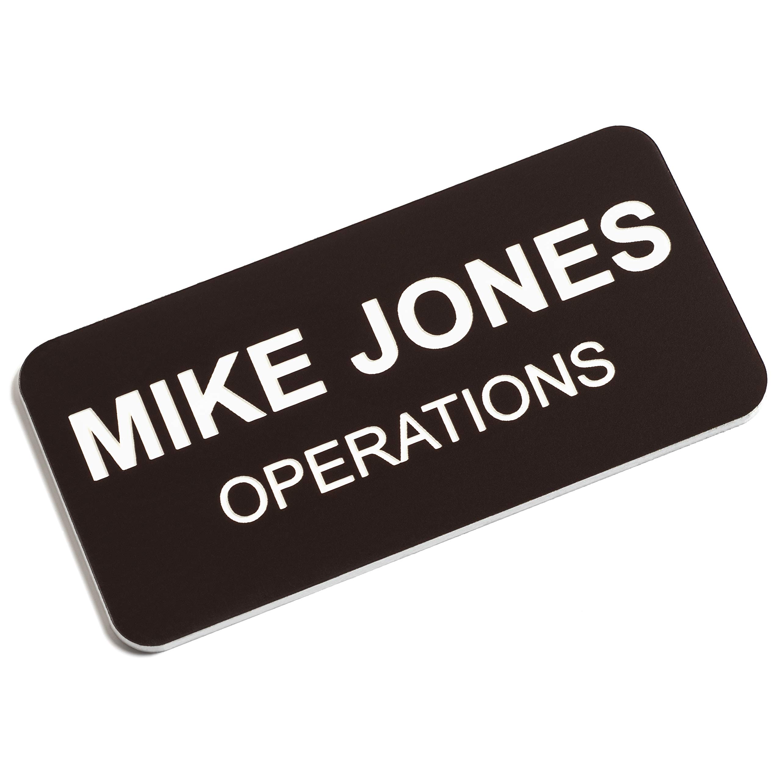 Custom Engraved Name Tag Badges – Personalized Identification with Pin or Magnetic Backing, 1.5 Inches x 3 Inches, Dark Brown/White