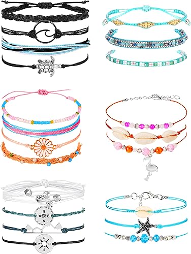 Hicarer 21 pulseras de olas surfistas ajustables e impermeables hechas a mano para la amistad, joyería para mujeres y adolescentes