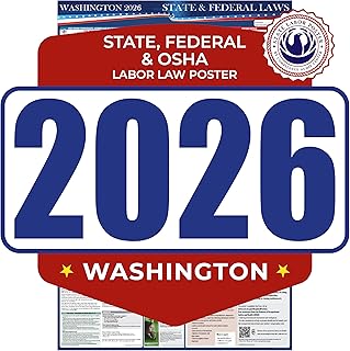 2026 Washington State and Federal Labor Law Poster - OSHA Workplace Compliant - Mandatory Regulations Posting for Employees - All-in-One Required Compliance Posting 17" x 40" - Laminated (English Poster)