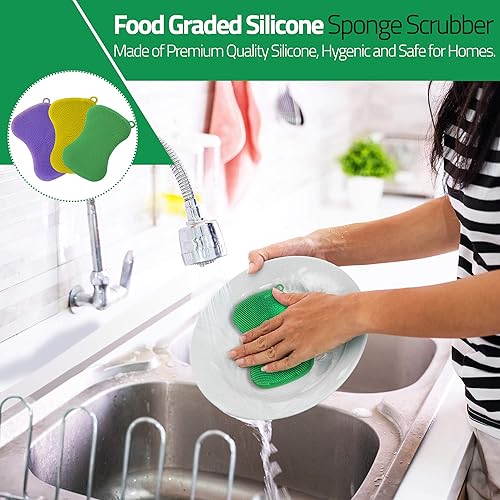 Miniatura 2 de Esponjas de silicona para limpieza, utensilios de cocina, 3 esponjas para fregar platos, cepillo para fregador, accesorios para el hogar