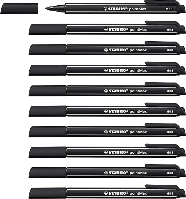 Nylon Tip Writing Pen - STABILO pointMax - Box of 10 - Black