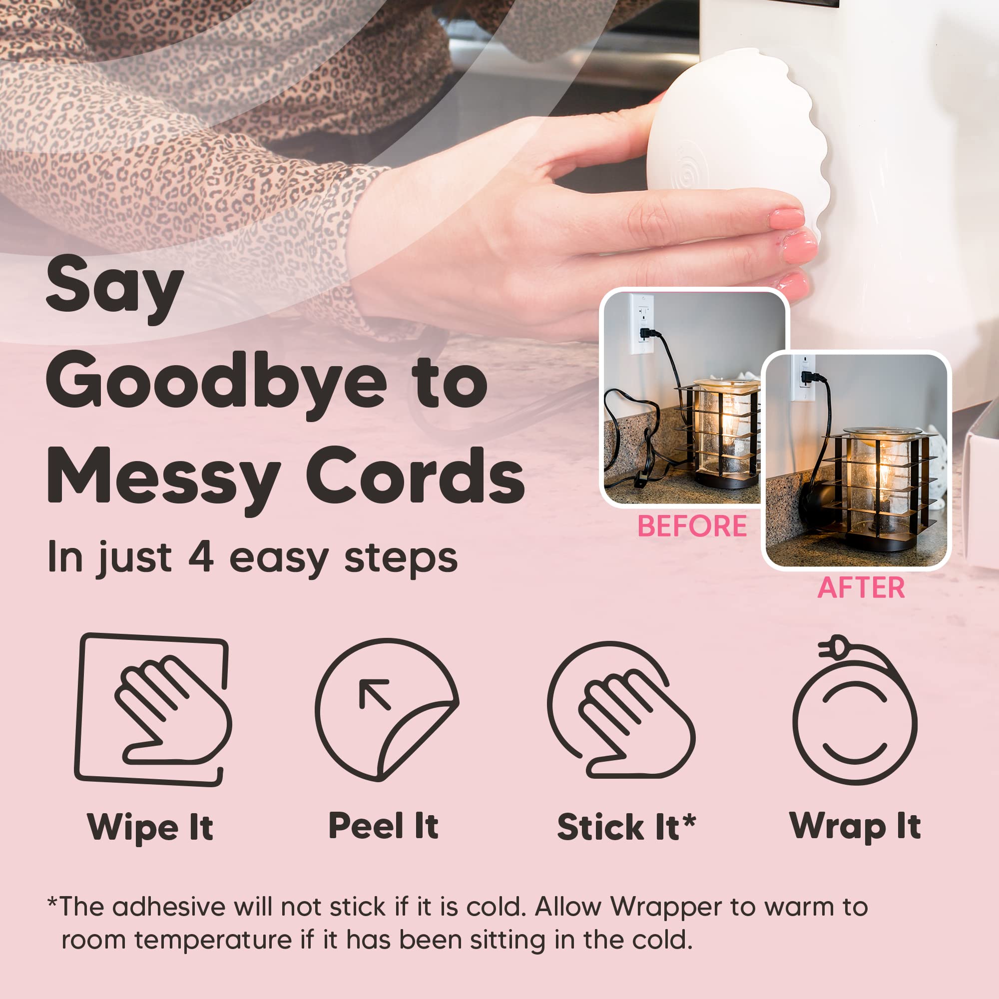 The Cord Wrapper Organizador de cables, soporte para cables, protector de cables, perfecto para la gestión de cables con aparatos de cocina, baños, salas de estar, oficinas y más (2, blanco)