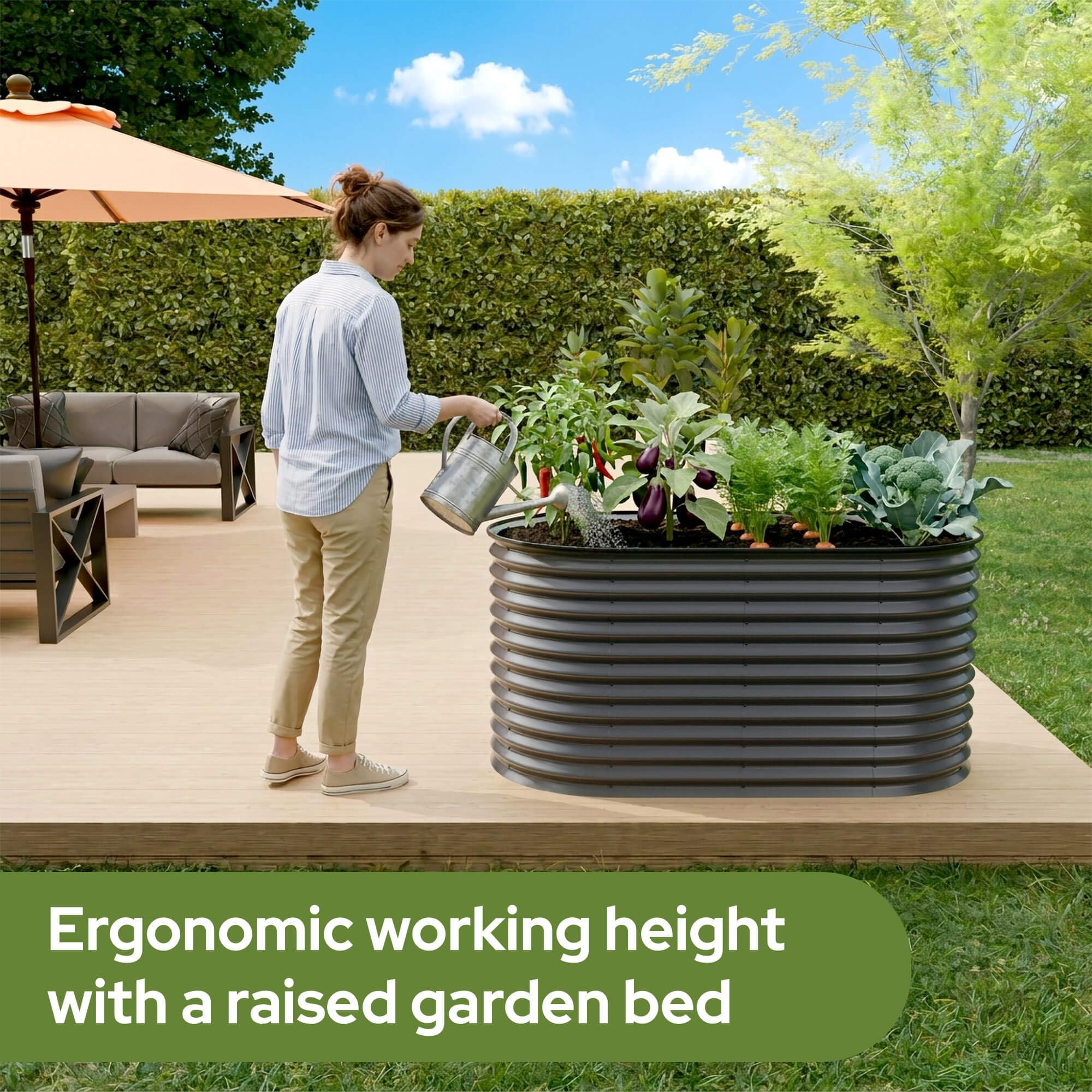 Arebos Huerto Urbano Elevado 160×80×78 cm | Jardinera Elevada de Acero Galvanizado 780 L | Cama de Cultivo para Verduras, Plantas y Flores | Ideal para Jardín, Terraza o Balcón