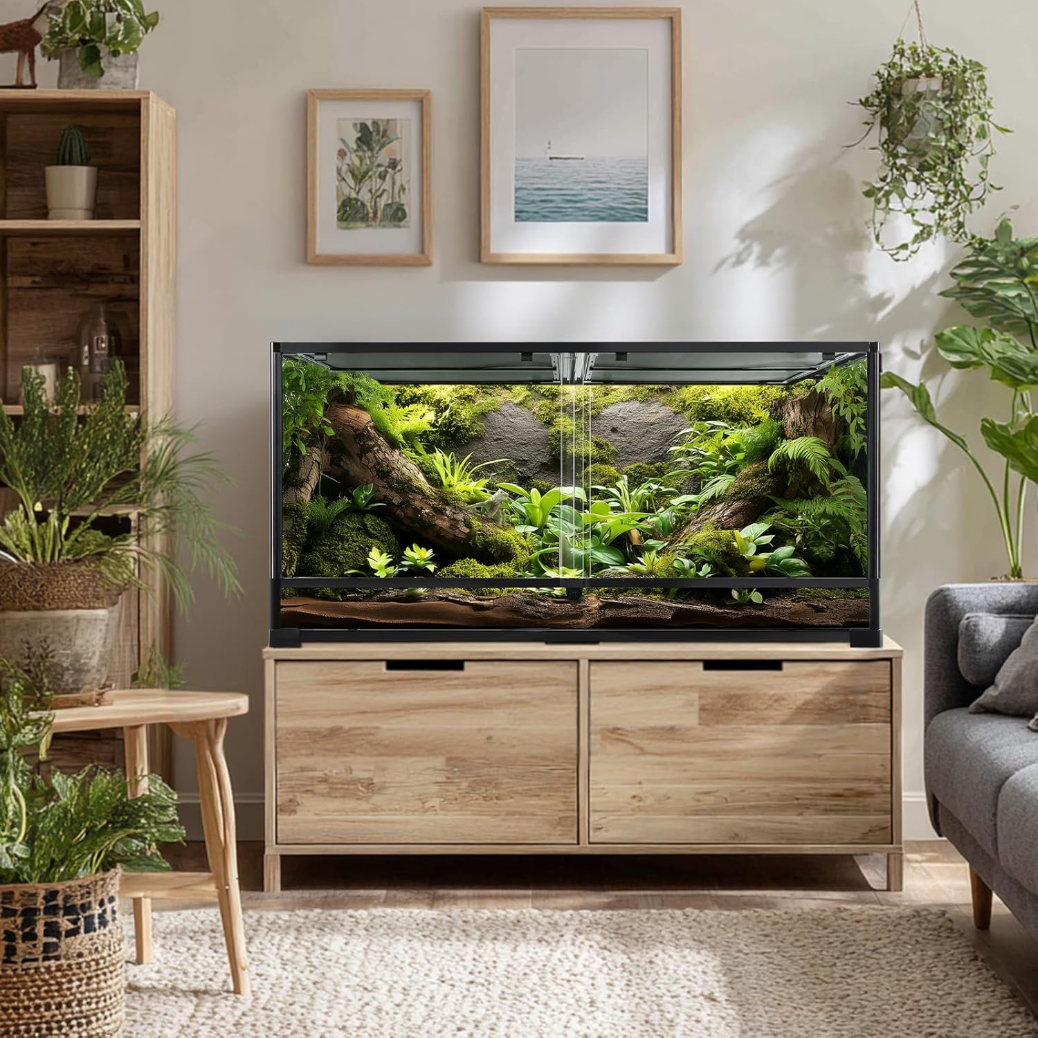 120 Gallon Reptile Terrarium, Tempered Glass Reptile Tank, Front Opening Terrarium with Top Screen Ventilation & Water-Holding Bottom, 4x2x2 Large Enclosure for Bearded Dragon, Snake, Lizard