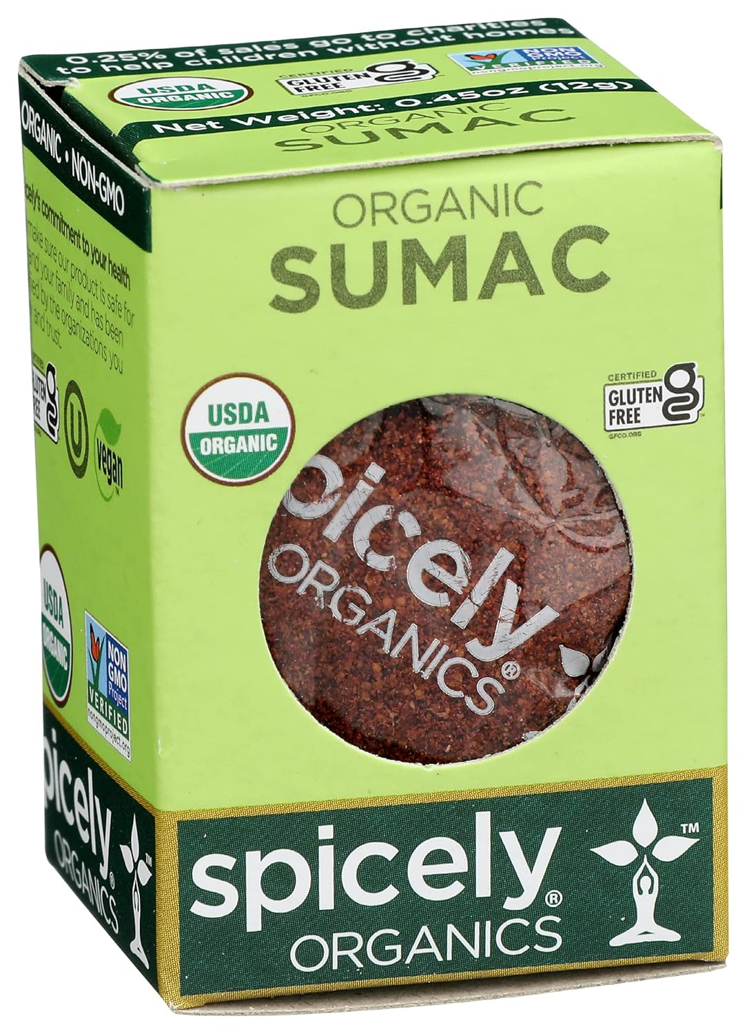 Spicely Organics Ground Sumac Spice In EcoBox, Gluten Free, 0.45 Ounces (Pack Of 6)