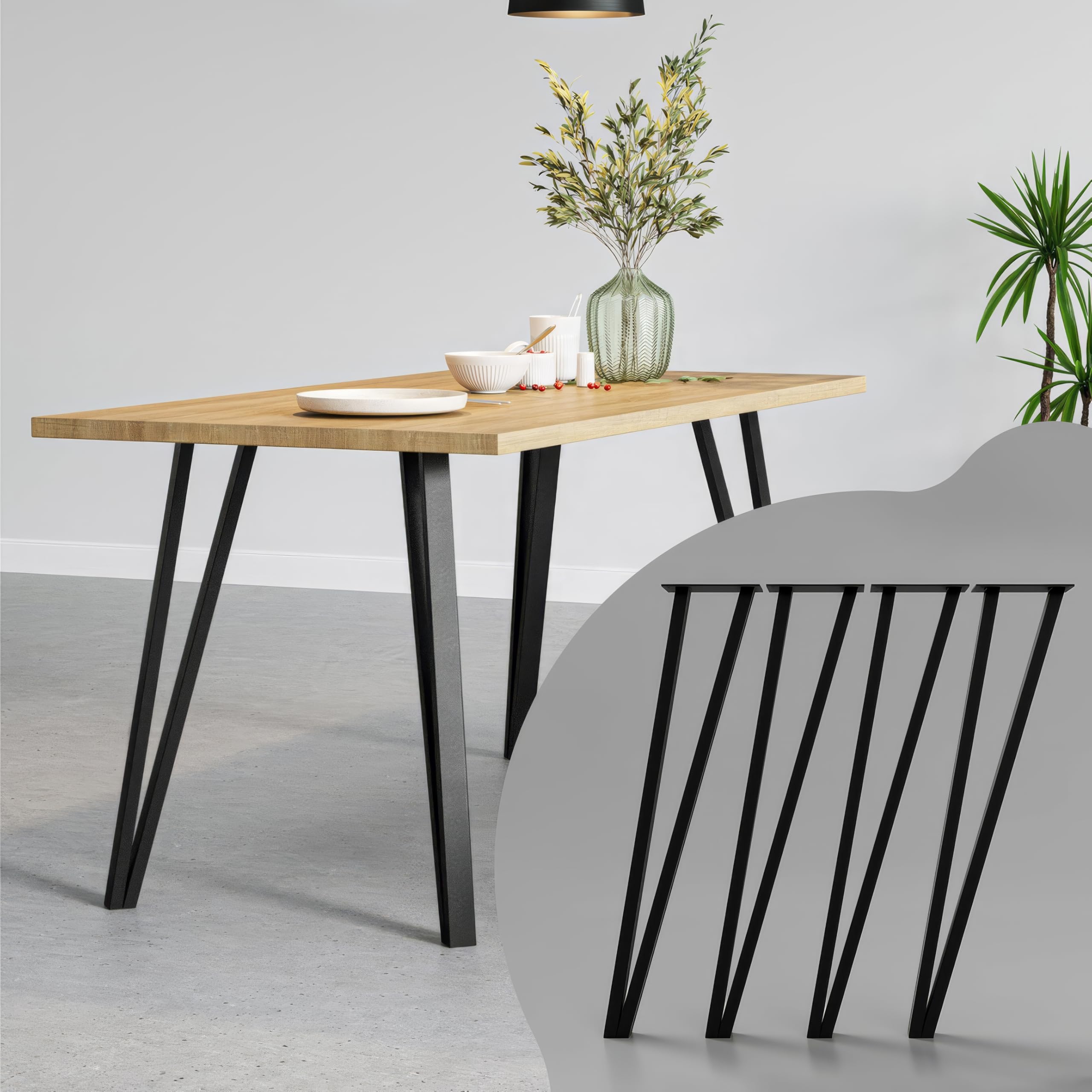 MATERIUM® Tischbeine Metall Schwarz 70cm (4er Set) | Moderne Tischfüße für Esstisch & Schreibtisch | Inkl. Schrauben & Bodenschutz (Schwarz Matt)