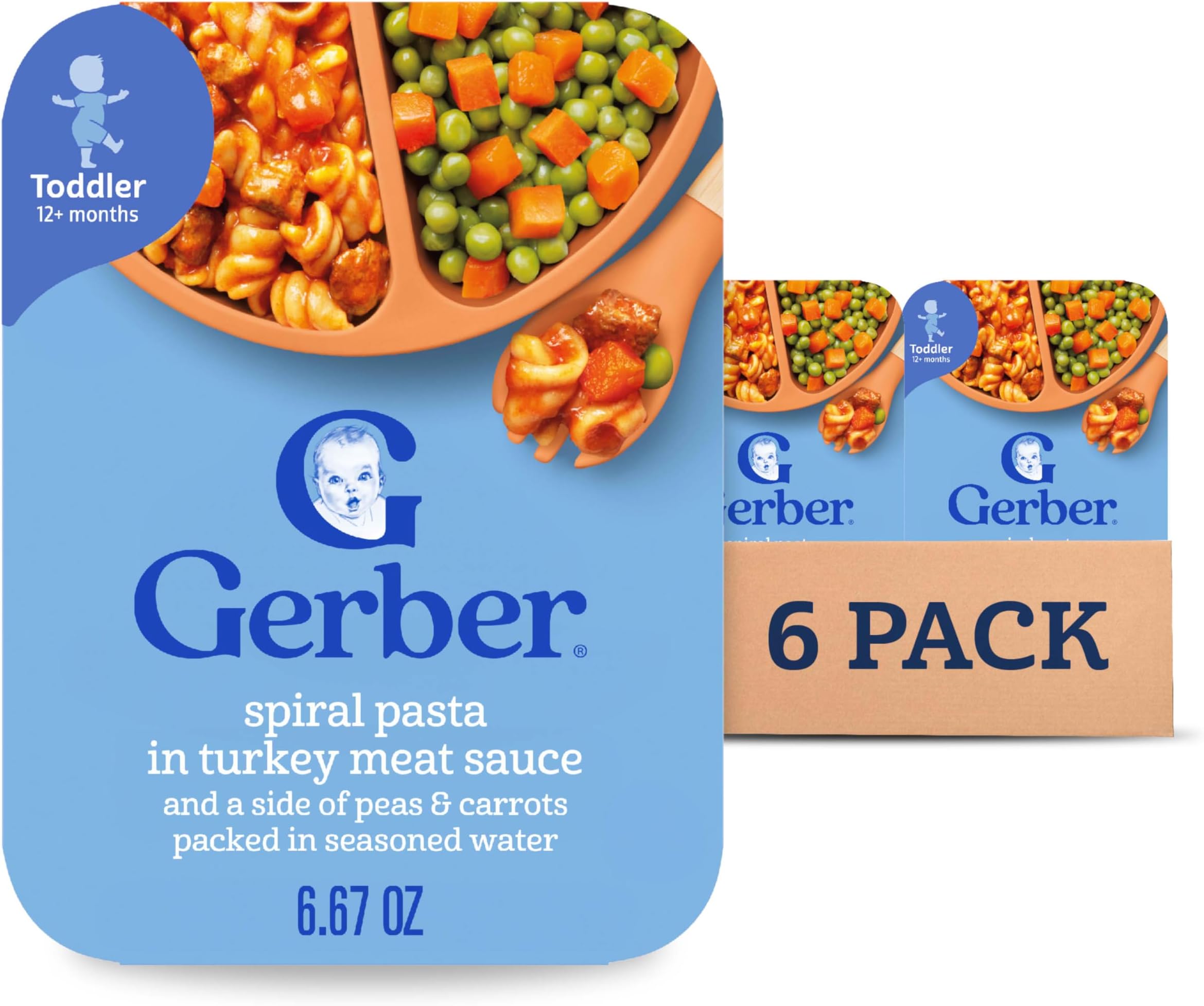 Gerber Toddler Food, Spiral Pasta in Turkey Meat Sauce Mealtime for Toddler, 8PK