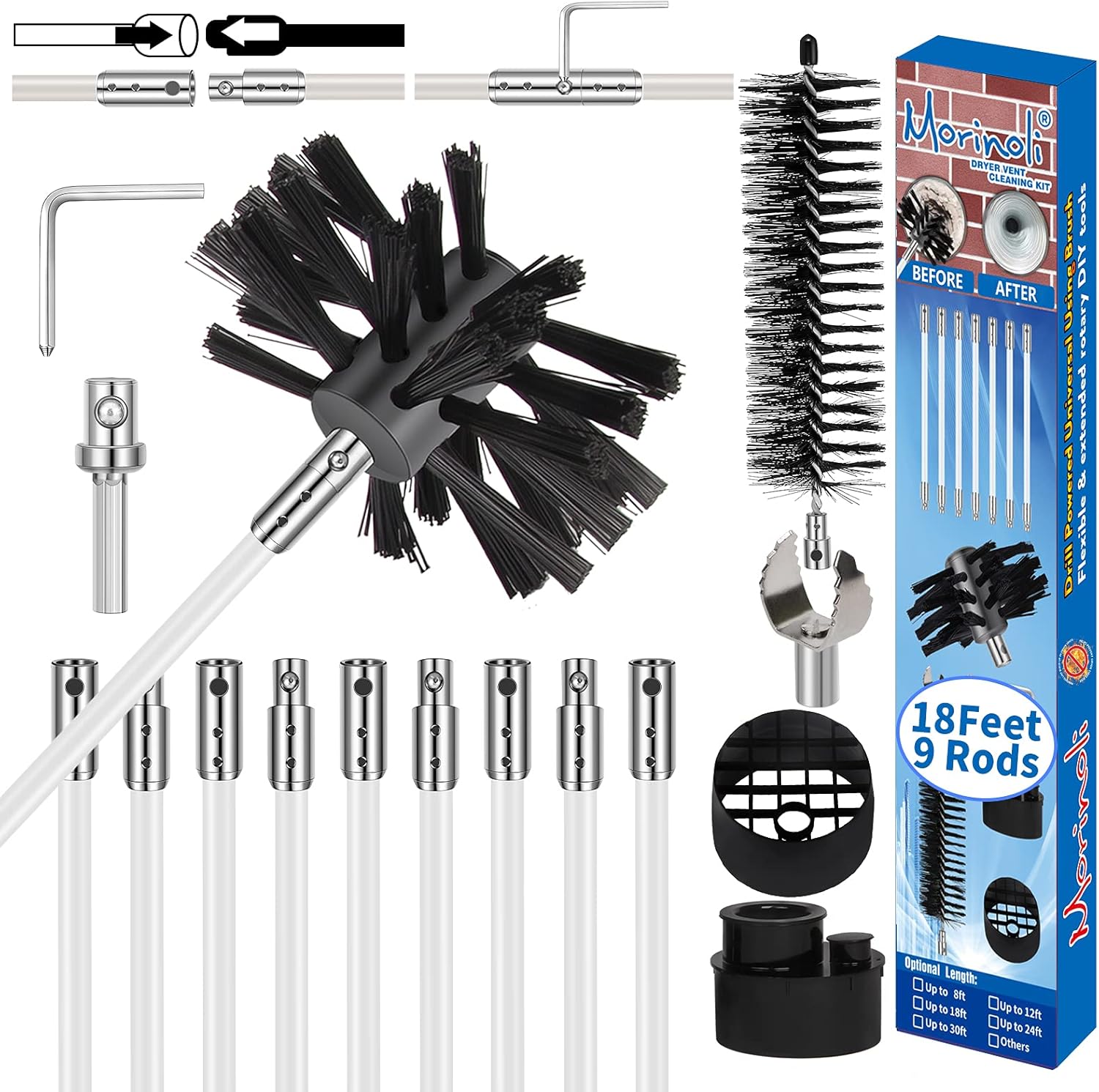 Amazon.com: Morinoli 18 Feet Dryer Vent Cleaning Kit, Chrome Button ...