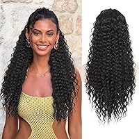 Vista 18 de QGZ Extensión de cola de caballo con cordón para mujeres negras de 18 pulgadas, cola de caballo afro sintética larga y rizada para uso diario