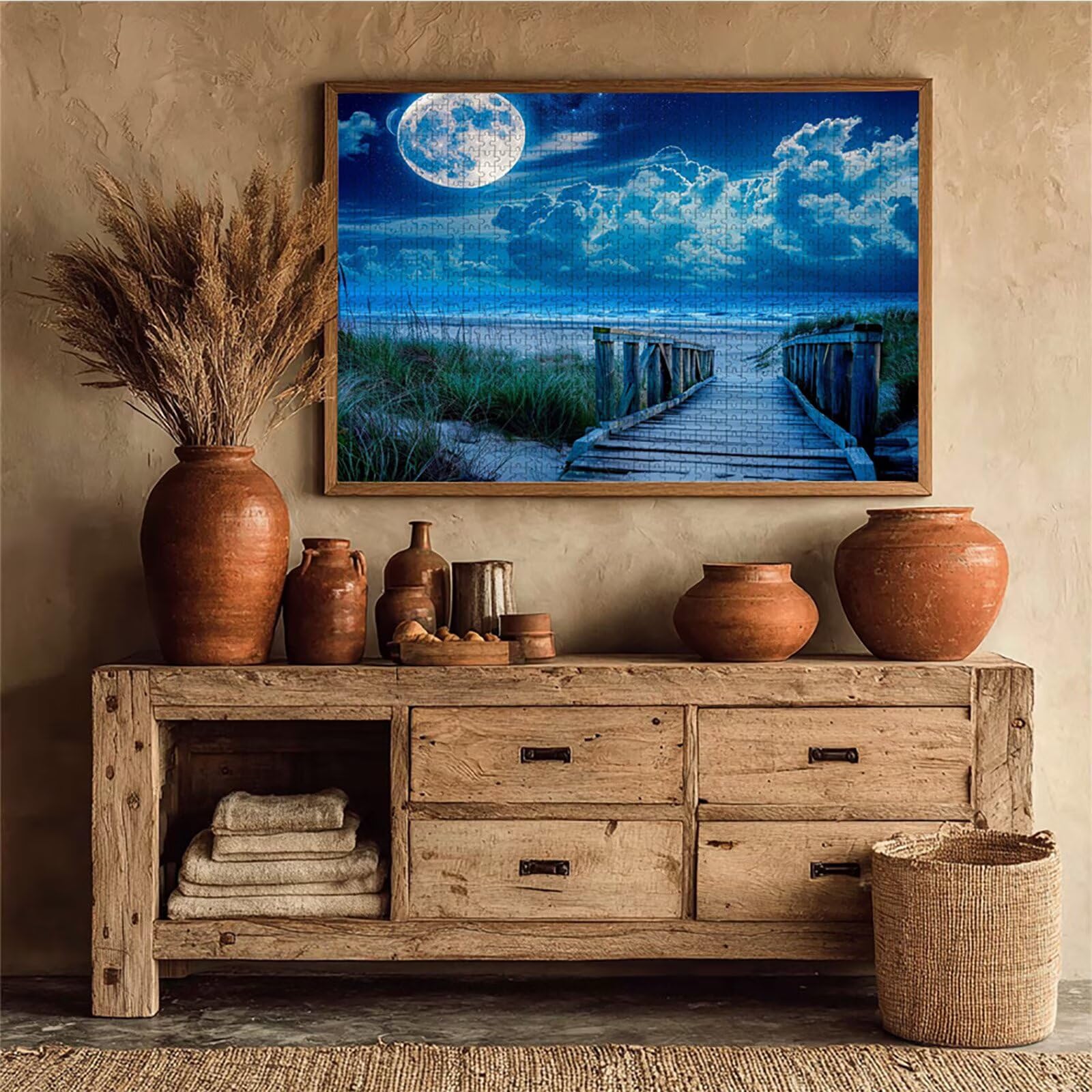 Puzzle Sztuka z księżycowym pudełkiem, widokiem na morze drewniane puzzle 4000 sztuk dla dorosłych 141 x 87 cm, łamigłówka, zajęcia rozrywkowe na wysokim poziomie trudności, układanka dla całej