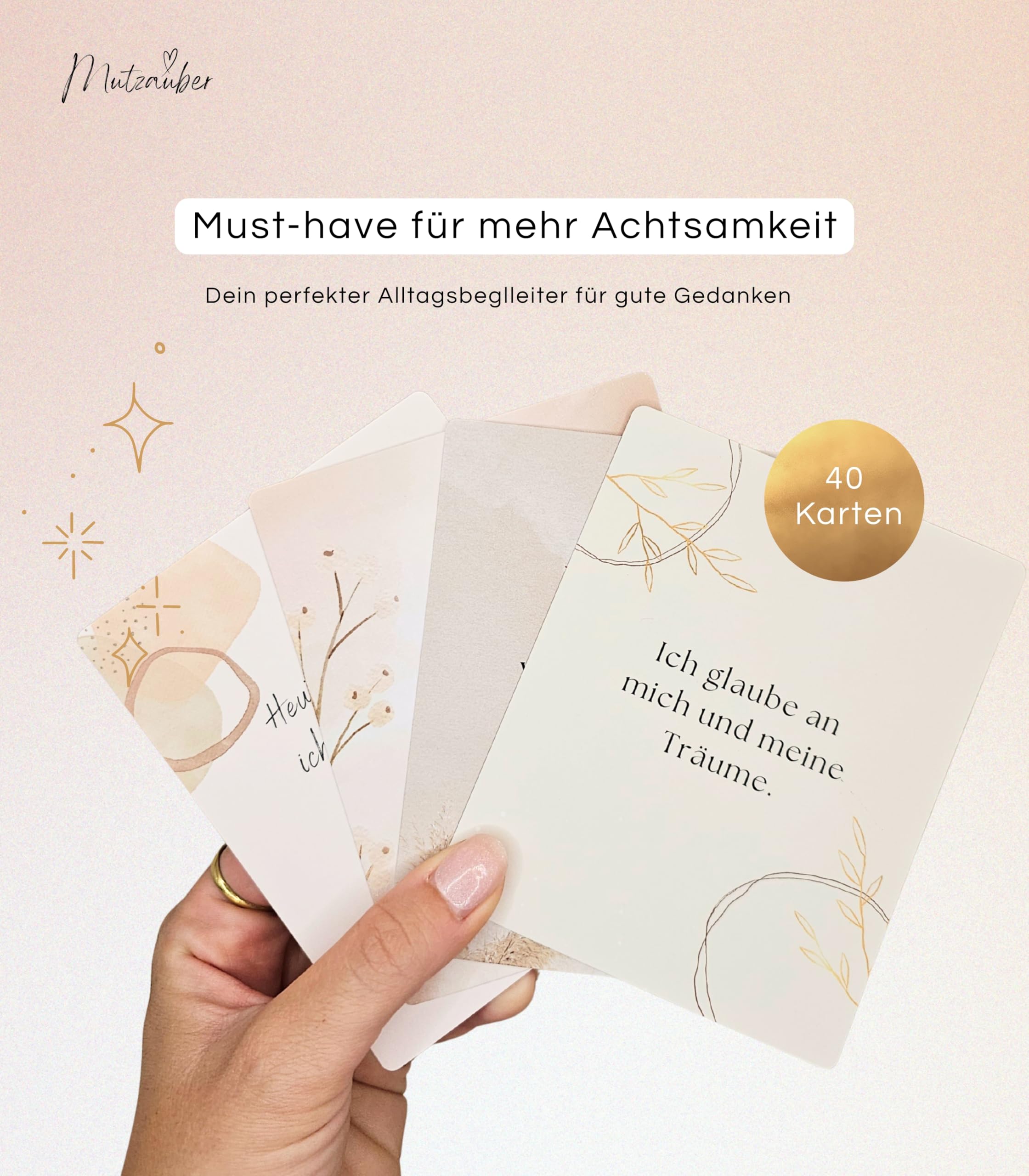 40 Affirmationskarten inkl. Box + Holzständer 10x12cm Motivationskarten Achtsamkeit für Erwachsene für positive Gedanken, Selbstliebe, FSC-zertifiziert (Motivation & Positivität)