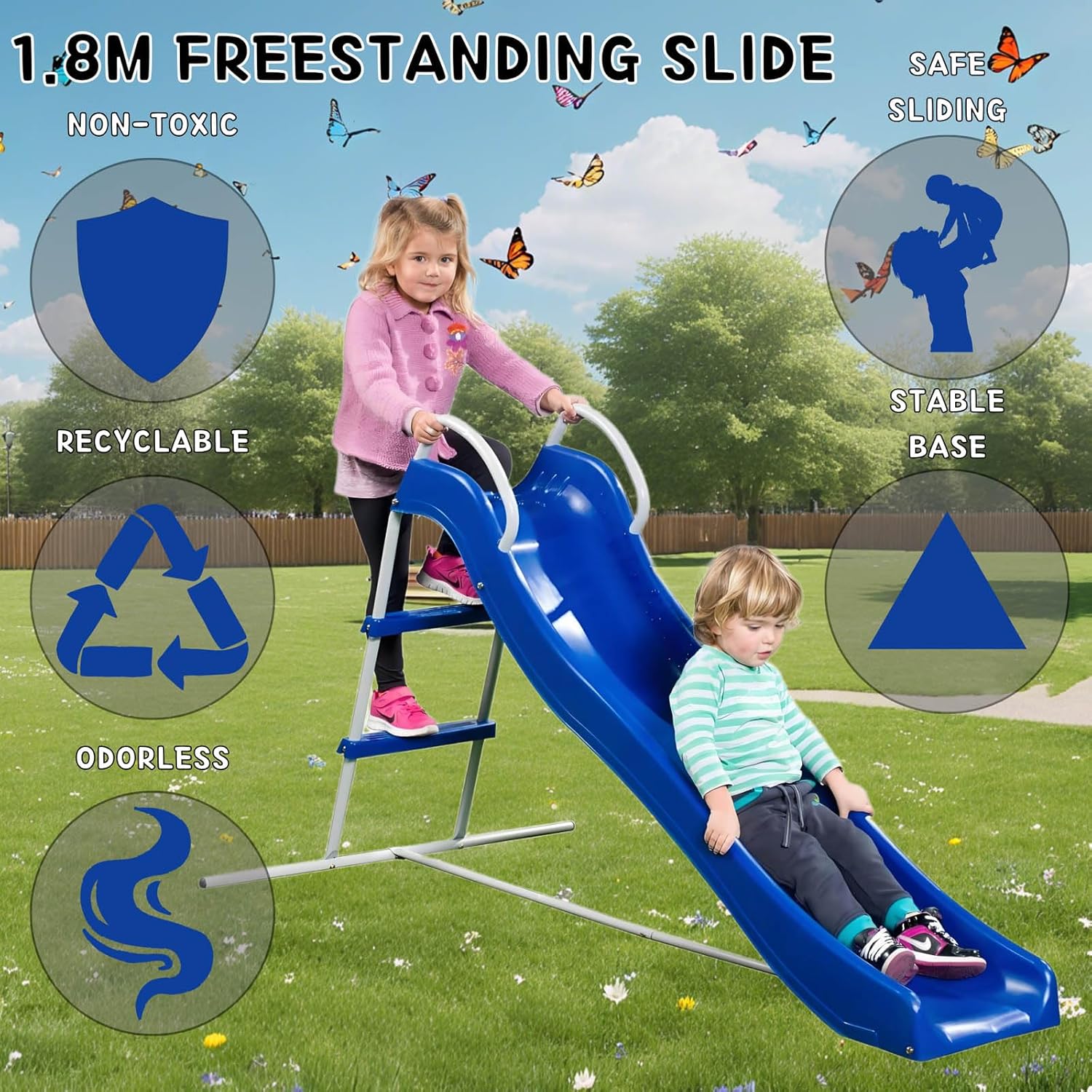 2 in 1 Kids Slide 6 FT, Backyard, Indoor & Outdoor Playground Equipment with Metal Frame, Freestanding Plastic Water Slides for Inground Pool, Easy Assembly, Ages 4-8