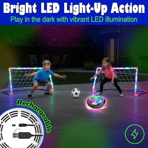 Miniatura 2 de Kiddie Play Hover - Juego de pelota de fútbol con 2 porterías iluminadas, fútbol flotante de potencia aérea interior, pelota inflable y bomba de