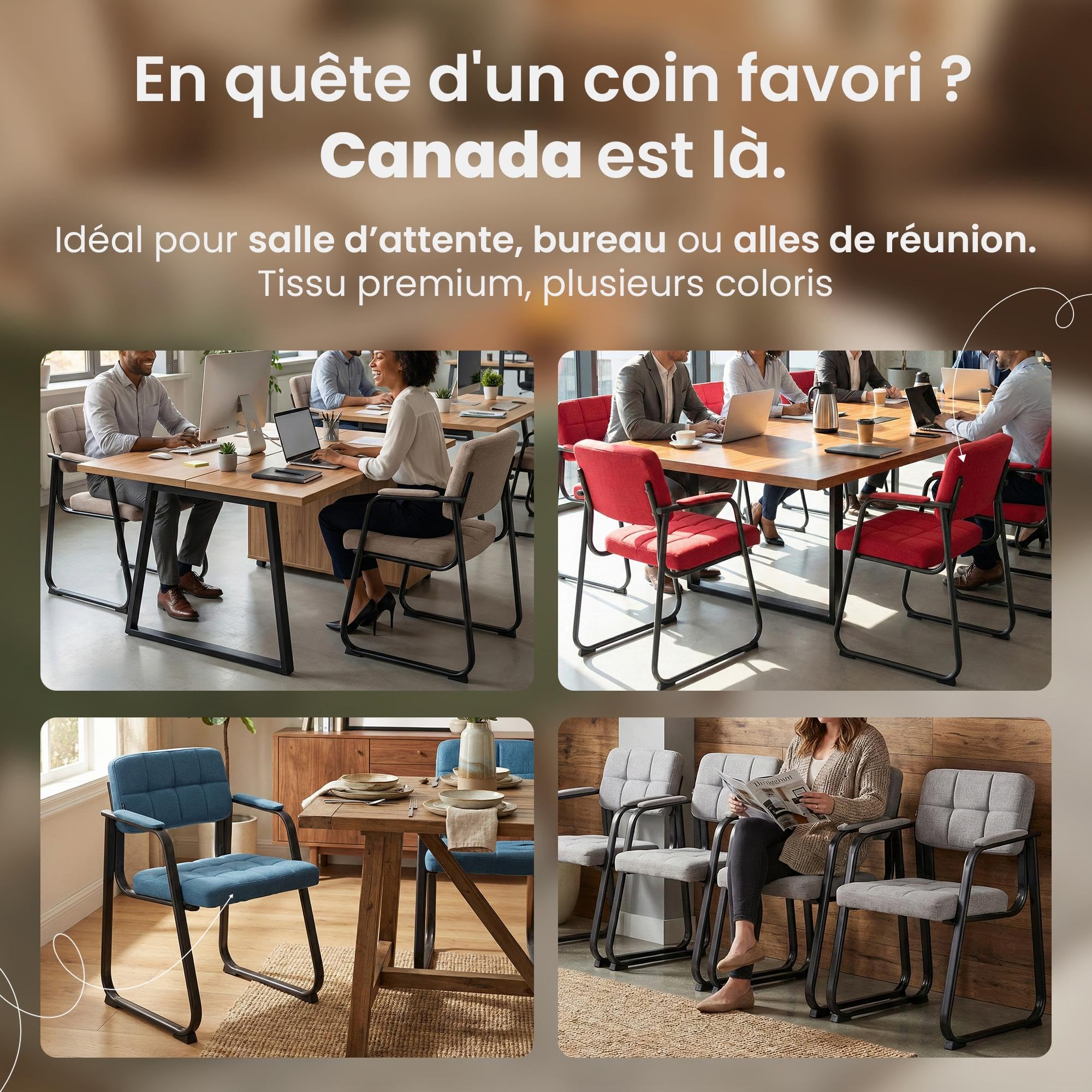 CLP Chaise avec Accoudoirs Canada B Rembourrée, Visiteur & Conférence, Tissu, Piétement Métal Noir Mat, Salle d'Attente, Couleur:Gris Clair