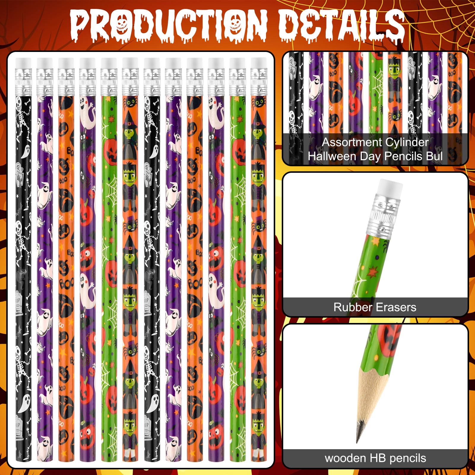 Zuazaor Matite di Halloween con Gomme per Ufficio Scuola Forniture (600)