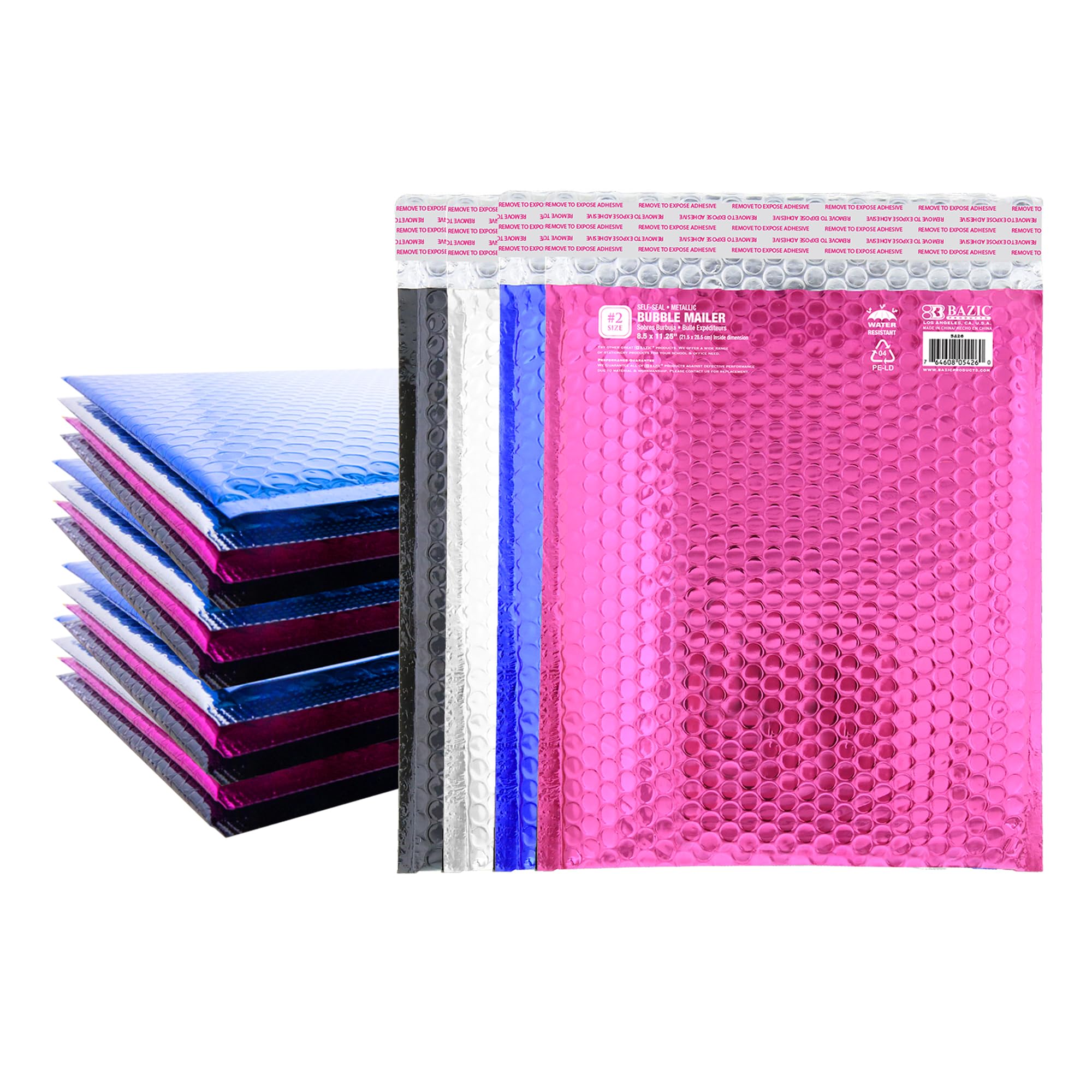 Bazic #2 Lot de 24 enveloppes rembourrées auto-scellantes avec doublure imperméable Bleu Rose Argent Noir 21 x 29 cm