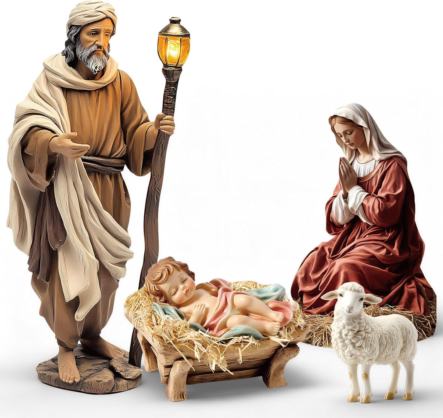 4 Pcs Metal Christmas Outdoor Nativity Scene Set 49" Tall Holy Family Outdoor Decorations with Stake Jesus Joseph Mary Sheep Yard Signs for Christmas Outside Lawn Decorations