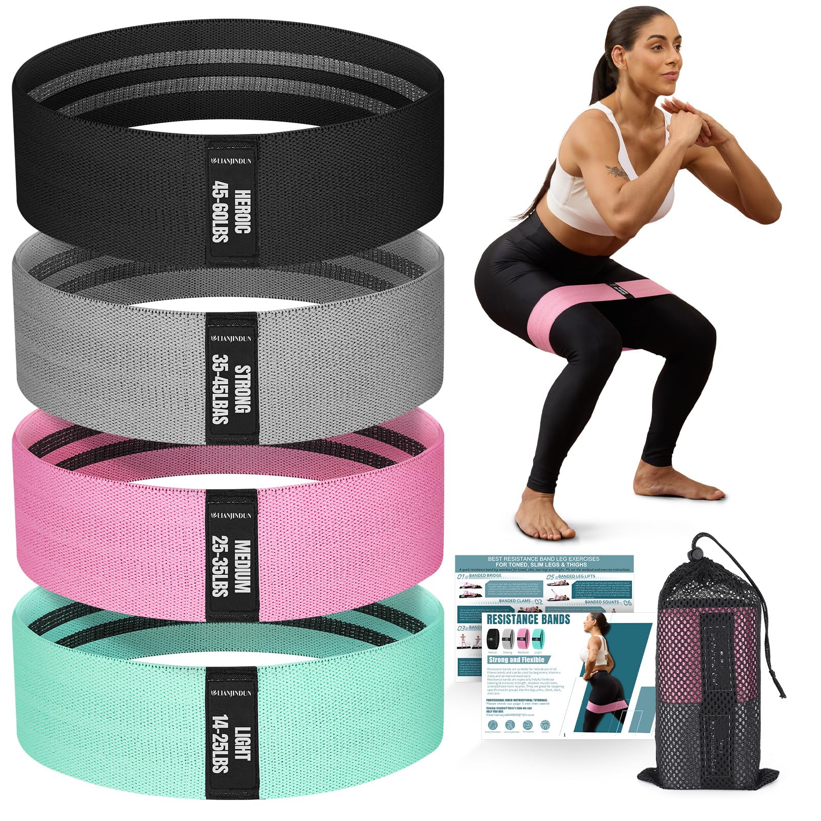 Resistance Bands for Working Out with Guide 4 Workout Bands for Women Men Fabric Exercise Bands for Legs