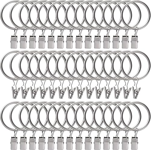 44 anillos de cortina con ganchos de clips, anillos de cortina de metal de acero inoxidable de 1.26 pulgadas, clips de suspensión para soporte de