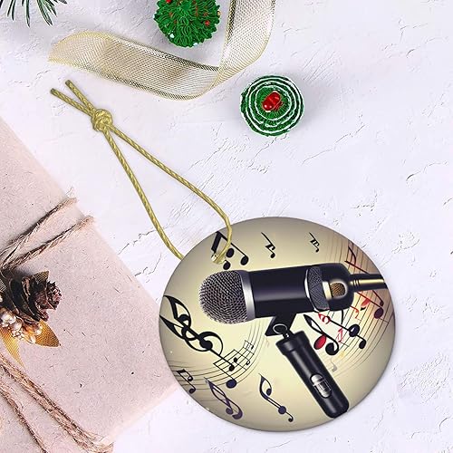 Miniatura 3 de Adorno de Navidad de cerámica personalizado de porcelana blanca, para decoraciones festivas micrófono con nota musical