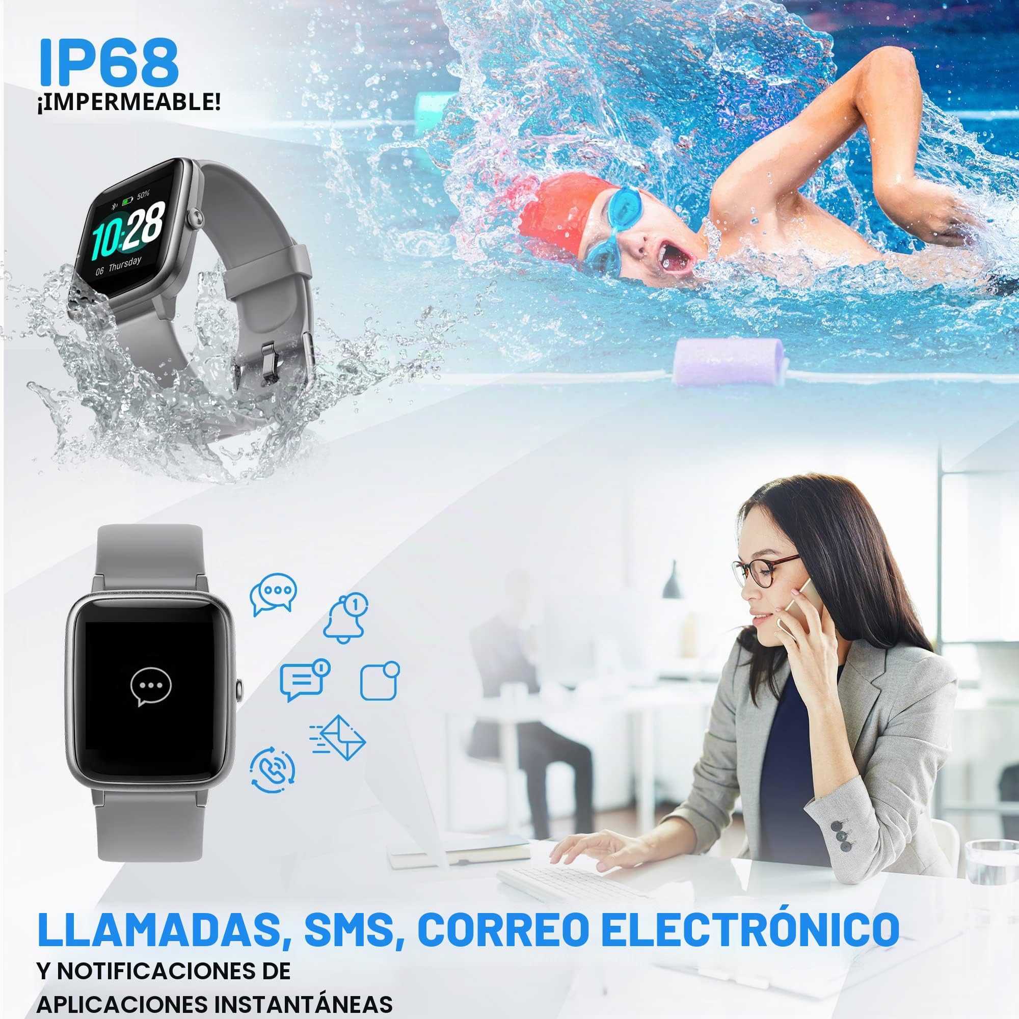 OCTANDRA Move VeryFitPro ID205L ID205L - Reloj inteligente con monitor de frecuencia cardíaca y sueño, resistente al agua, IP68, contador de pasos, podómetro, ejercicio, correr, relojes de fitness