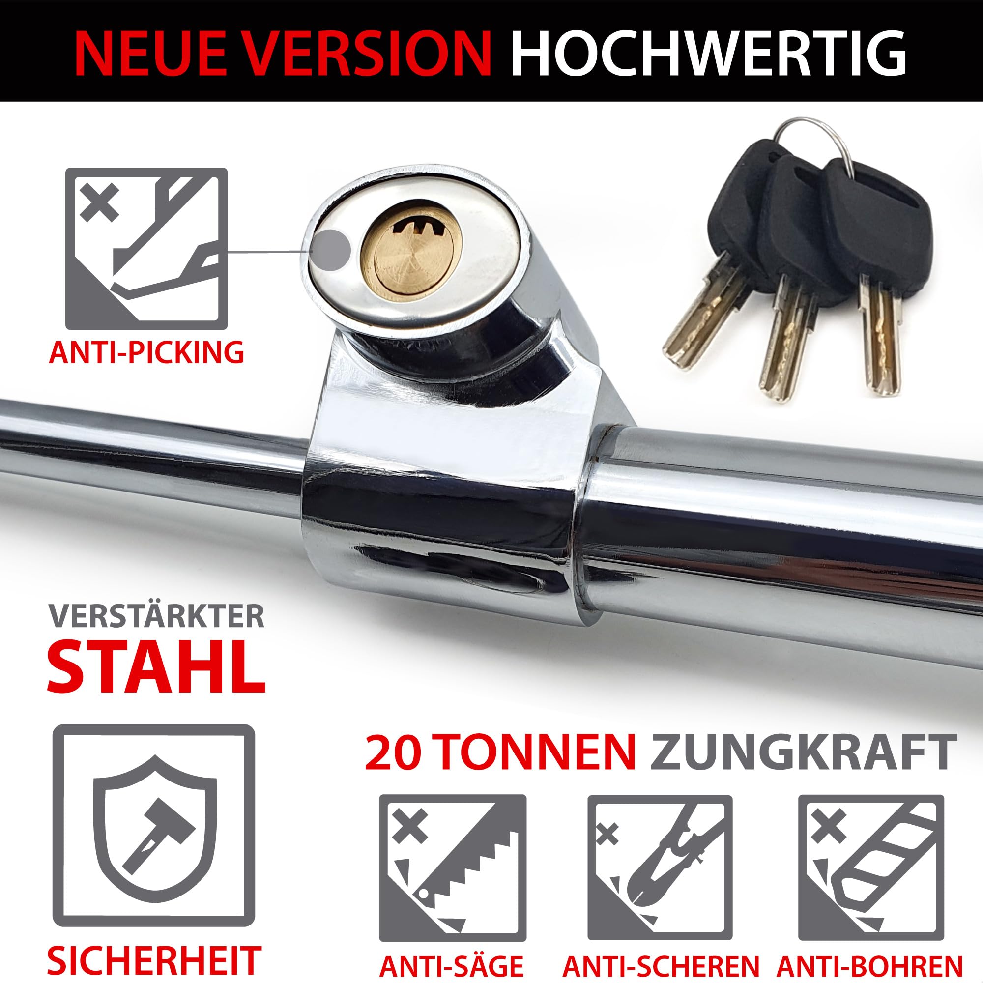 KRASER KR837 Lenkradkralle Pedalsperre Maximale Sicherheit Stufe 10, Robust Lenkradschloss Versenkbarer Haken, Universal Wegfahrsperre Diebstahlsicherung für Auto PKW