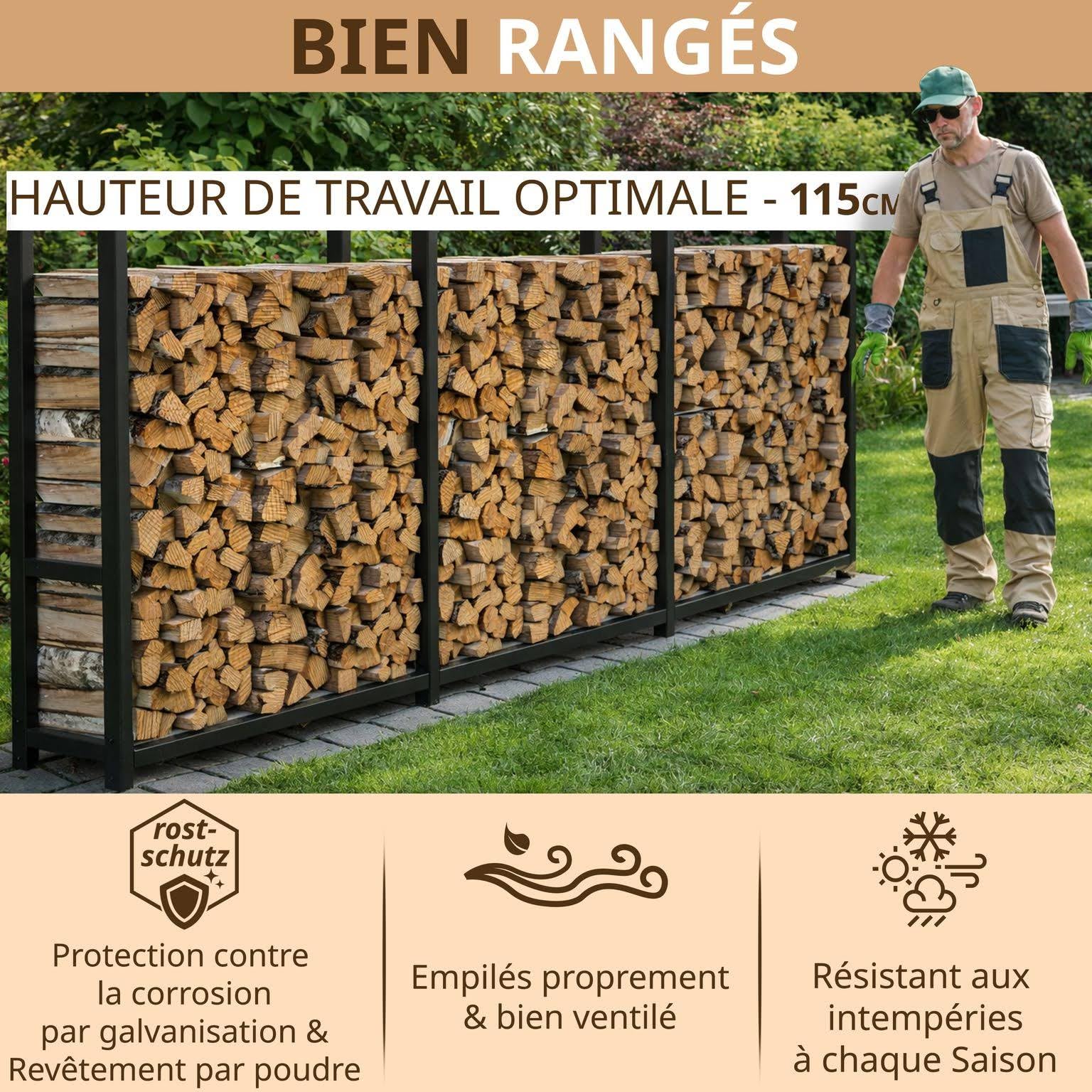 LAWA Range-bûches extérieur métal galvanisé 335 x 25 x 115 cm