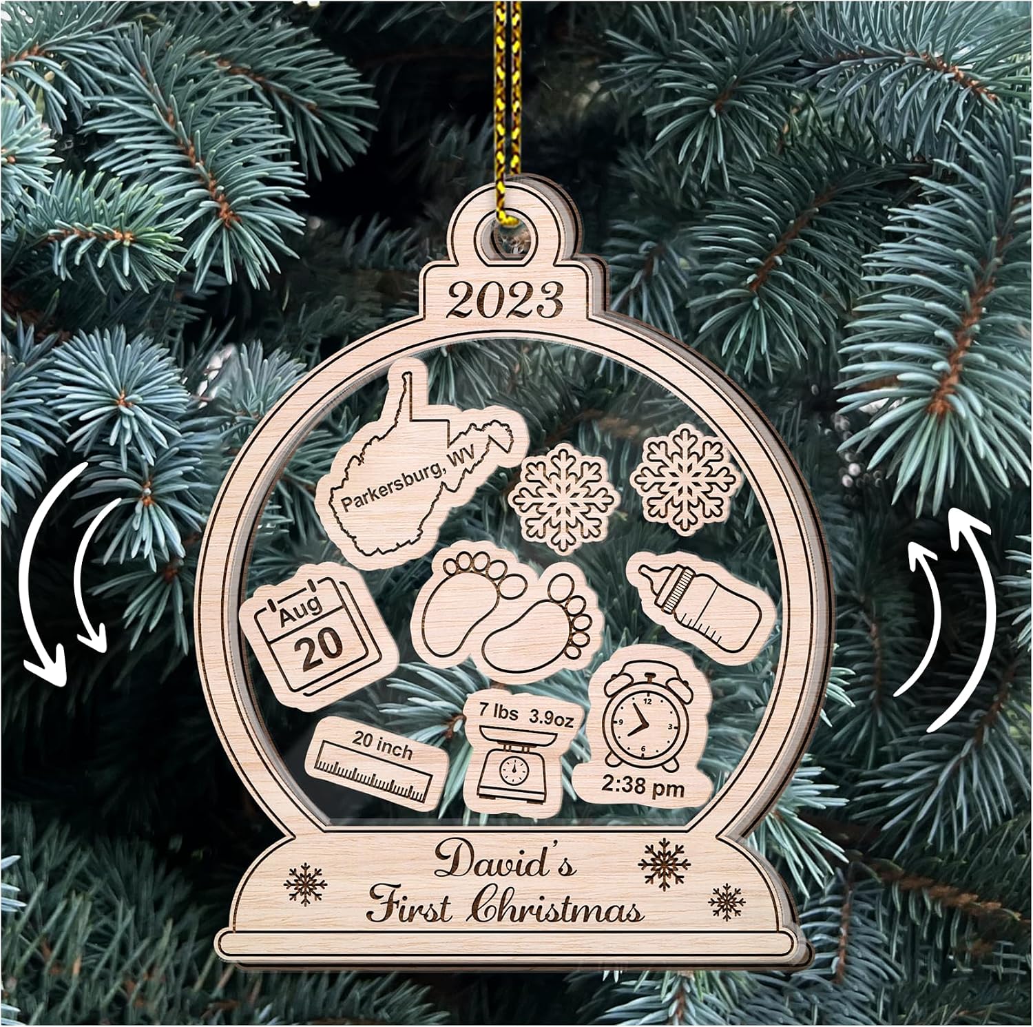 Hyturtle Personalized Babys First Christmas Hanging Ornament 2026, Baby 1st Christmas Ornaments for Newborn Infant Son Daughter Family, Custom Name 3-Layered Acrylic Ornament Xmas Keepsake Decor