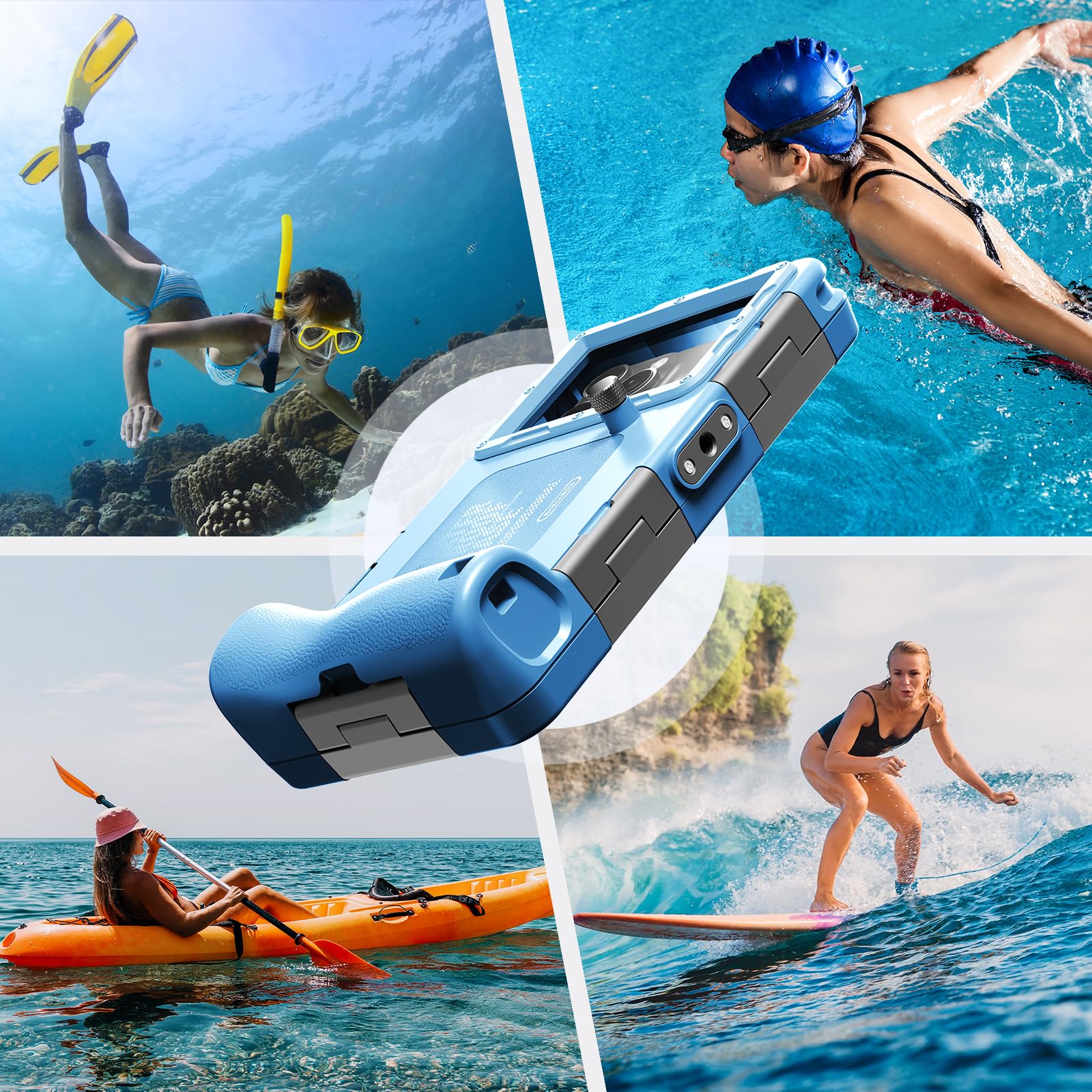 2026 - Funda para iPhone 16/15/14/13/12 Pro Max/XR/XS/X Galaxy S24/S23/S22.[15 pies] Funda impermeable profesional de buceo bajo el agua, video fotográfico, color azul