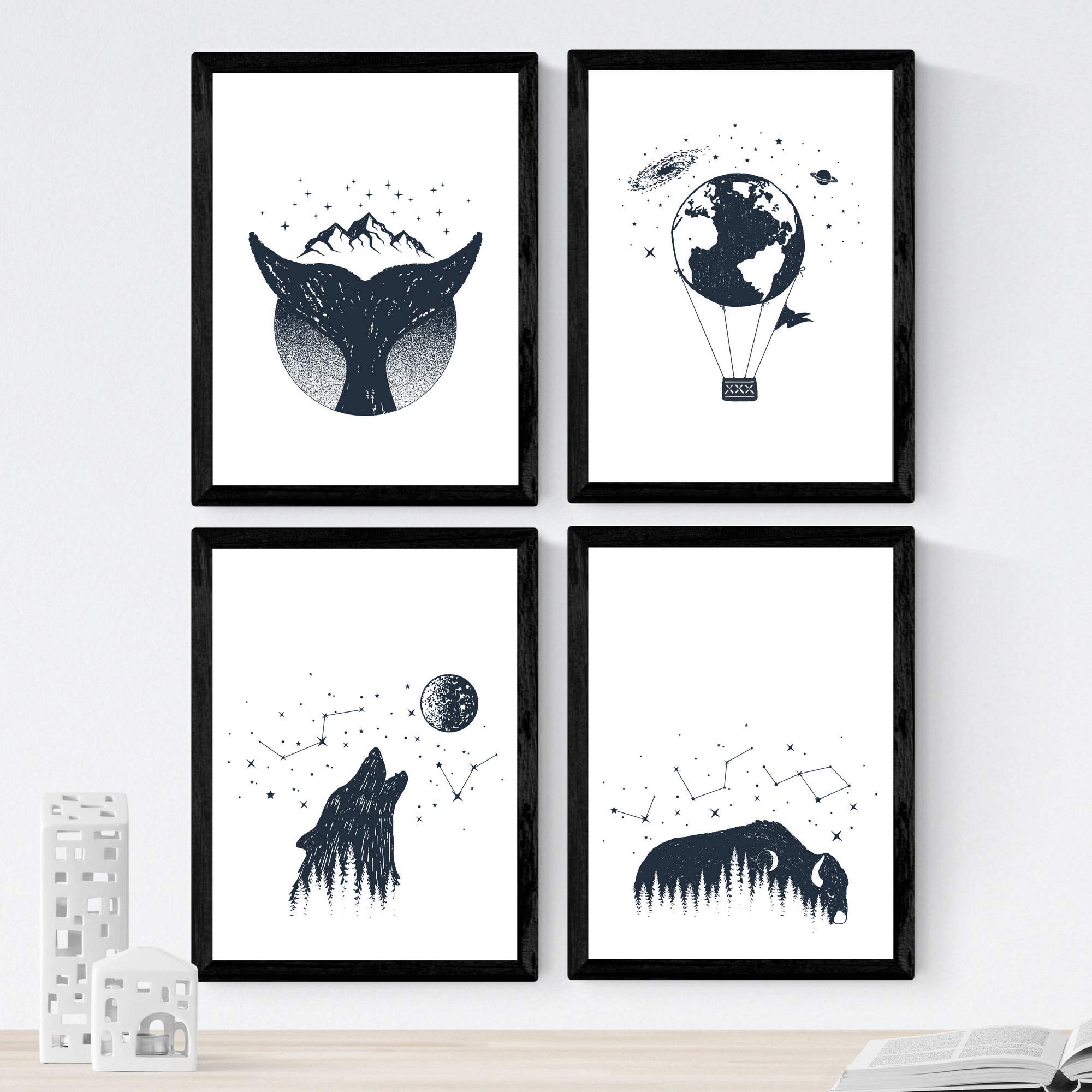 Nacnic Set of 4 prints of Constellations. Beautiful nature designs in nordic style. Wall decoration for your home office or shop. A4