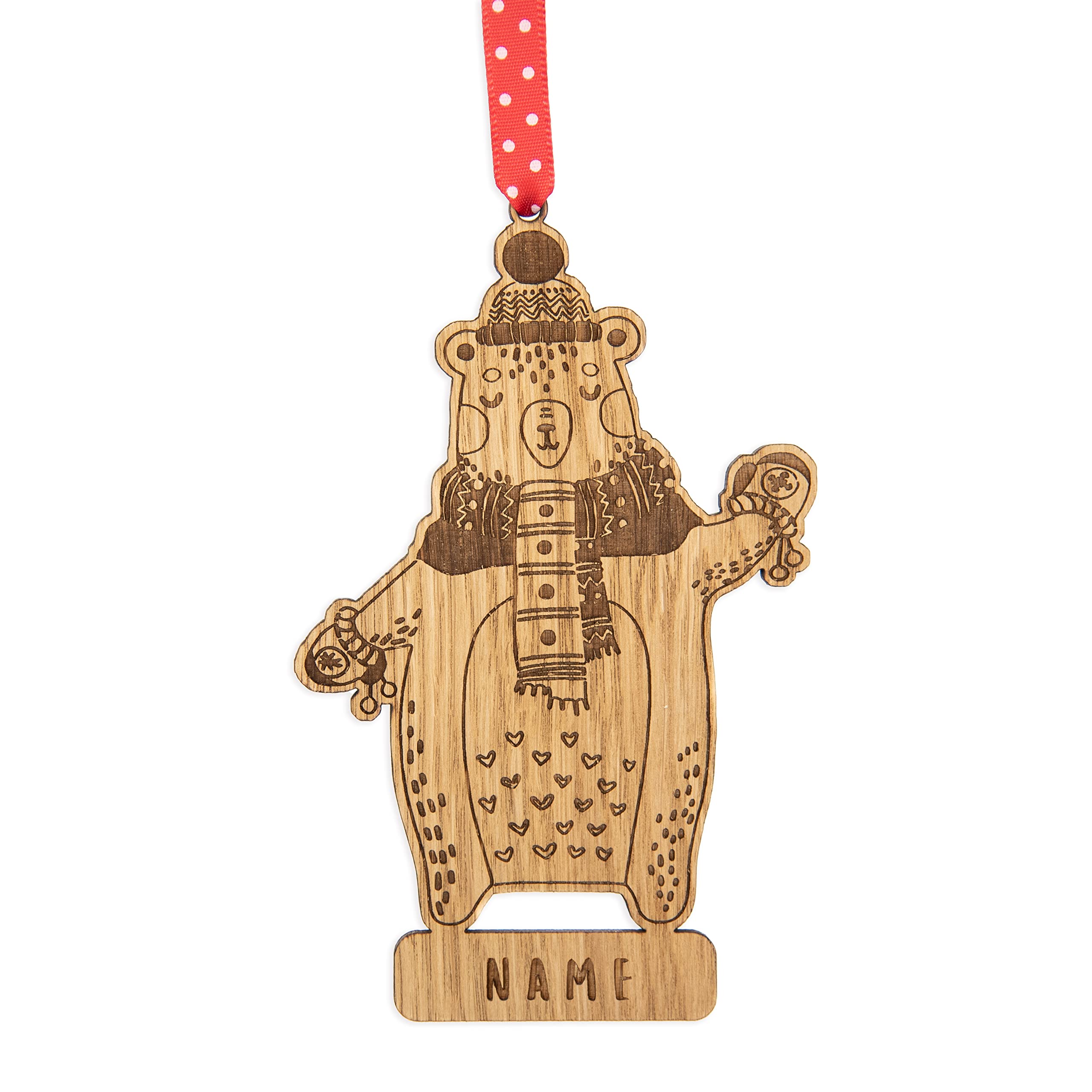 Personalised bear christmas decoration for a child | tree wooden ornament | for her him boy girl gift | xmas secret santa | stocking filler dcor uk | wood gifts for children