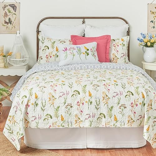 Miniatura 1 de C&F Home Genevieve - Juego de edredón de algodón reversible y lavable a máquina, diseño floral de primavera, jardín, tamaño King, 3 piezas, color