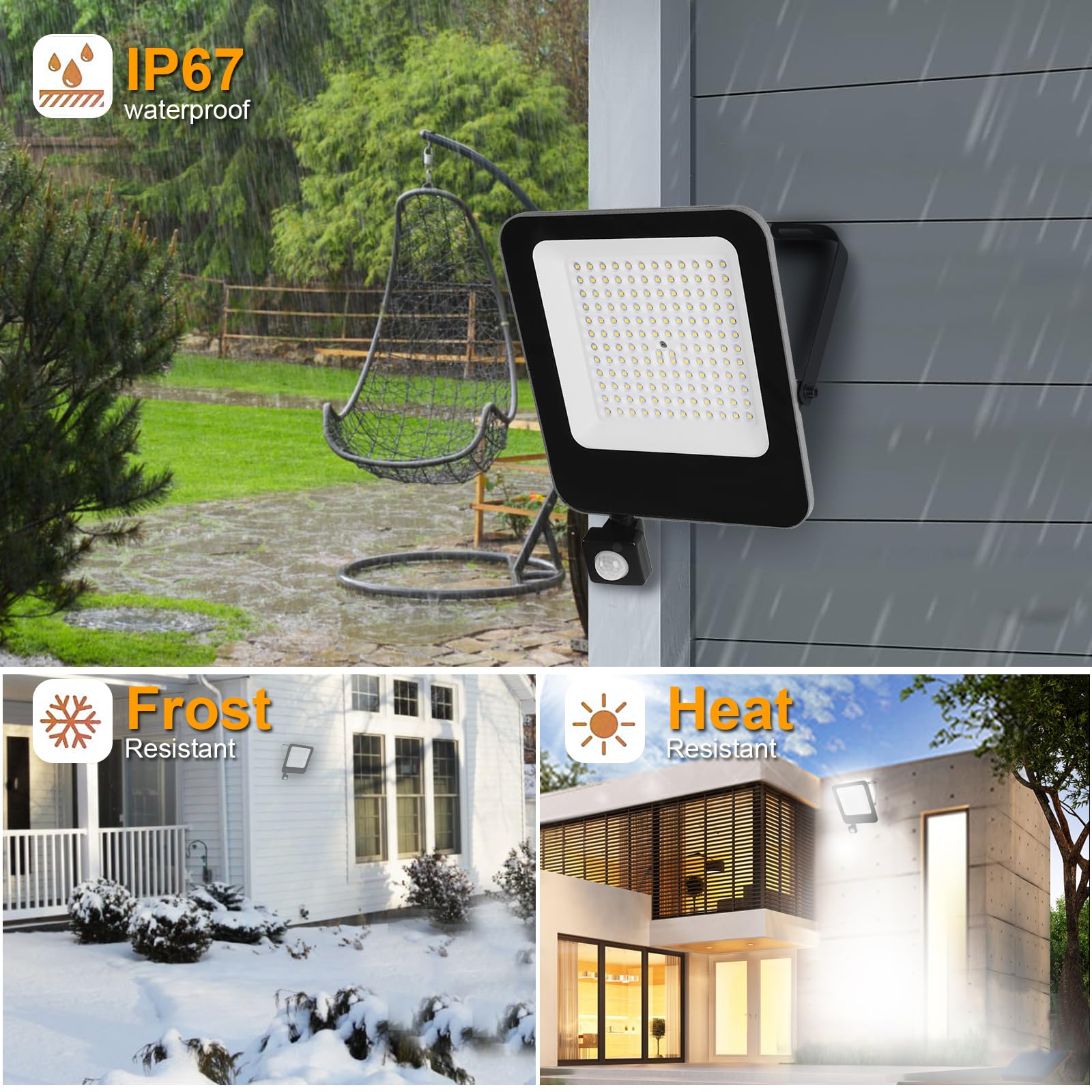 100W LED Strahler mit Bewegungsmelder Außen, 5 Stücke Außenlampe 6500K Kaltweiß Superhell Fluter Scheinwerfer Licht, IP65 Wasserdicht Außenstrahler Flutlicht für Garten, Innenhöfe, Garage