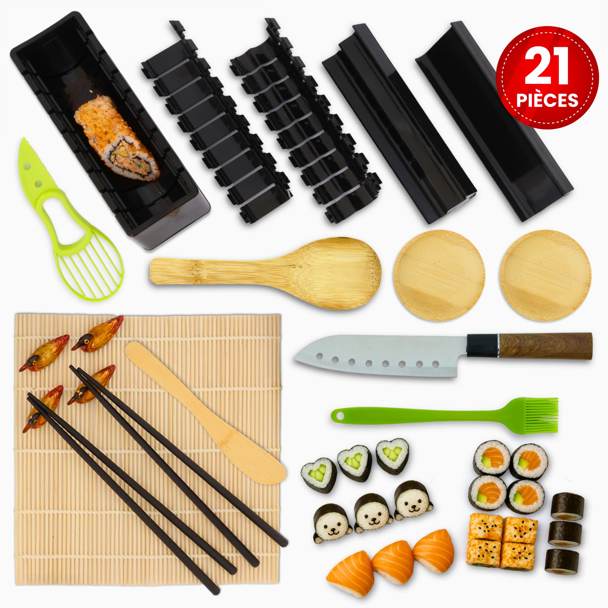 Kit Sushi Completo Premium con Stampi, Coltello, Tappetino in bambù e Accessori – Sushi Maker, Kit Sushi Fai da Te, Stampo Sushi, Set Giapponese per Casa