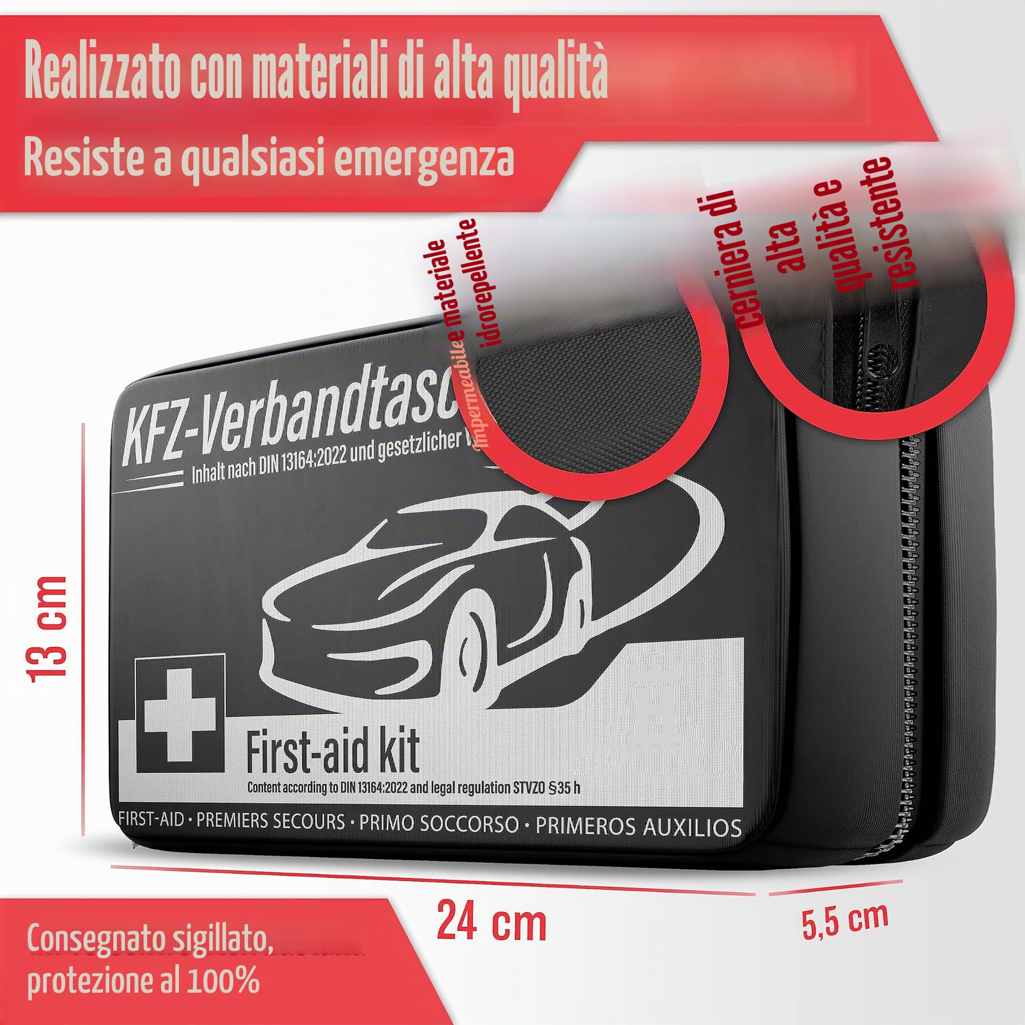 HELDENWERK Borsa di pronto soccorso auto DIN 13164:2022 set Europa