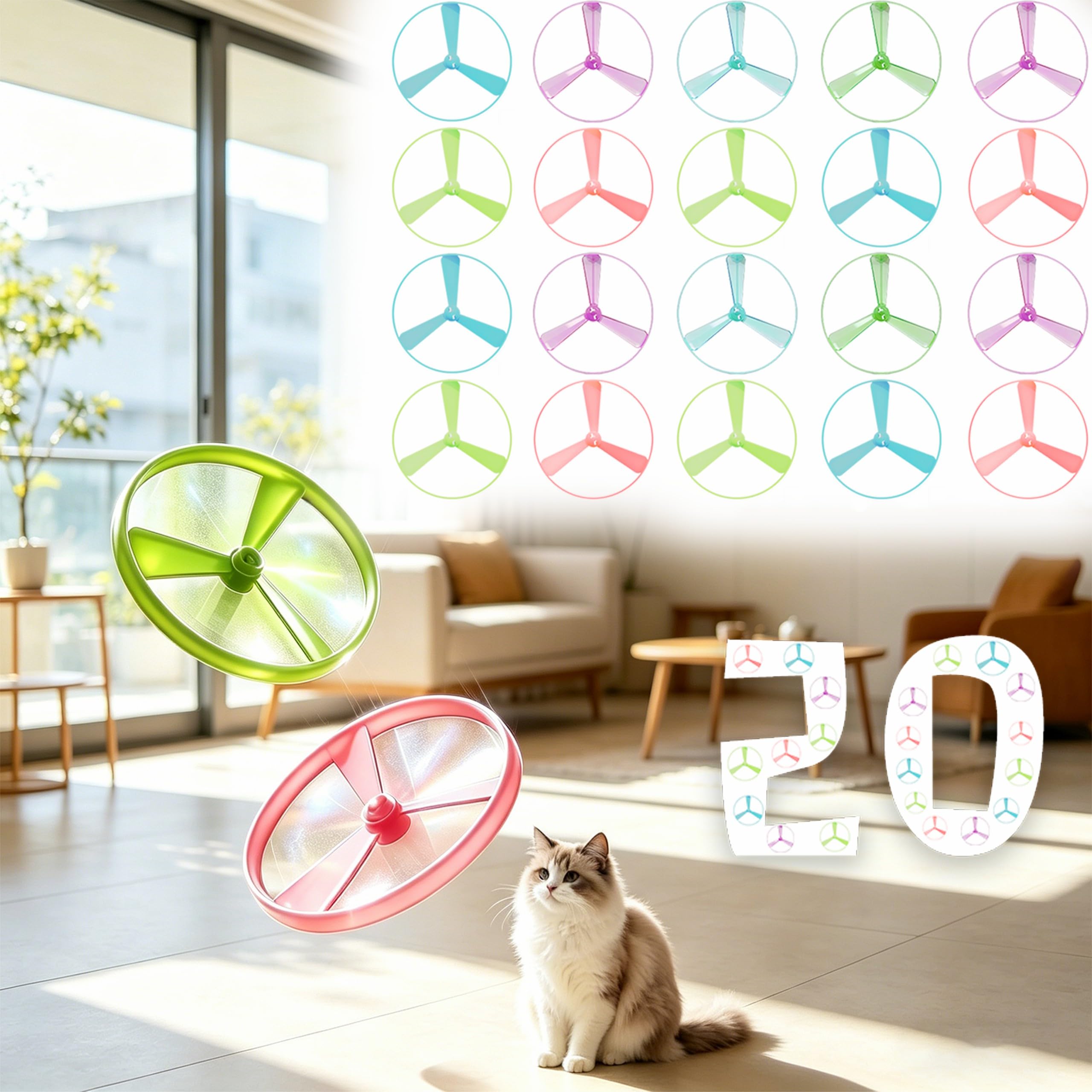20Pcs Cat Toy Flying Discs, Interactive Cat Fetch Toy for Indoor Cats, Chasing Hunting Tr…