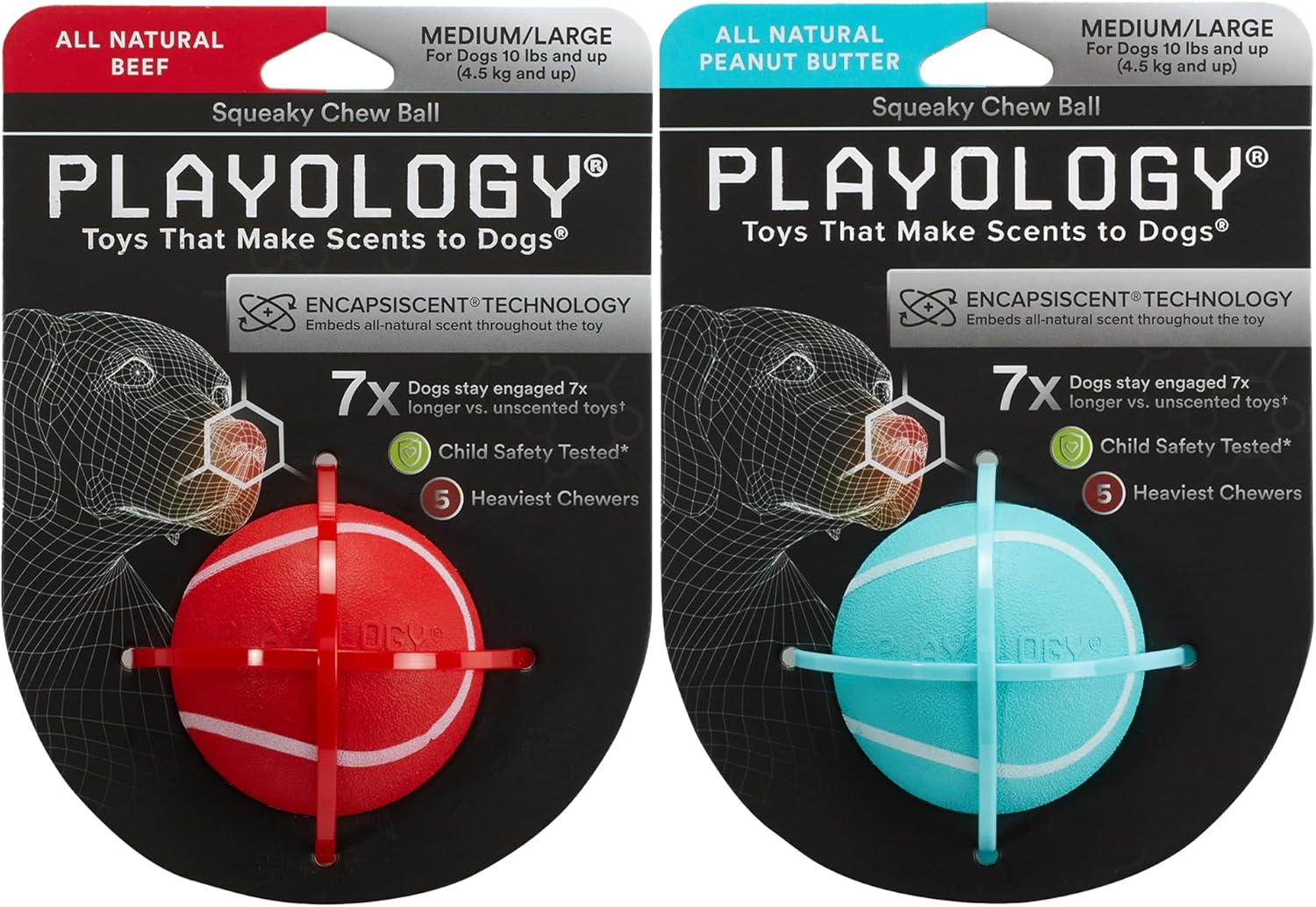 Playology Squeaky Chew Ball Dog Toy - Beef & Peanut Butter