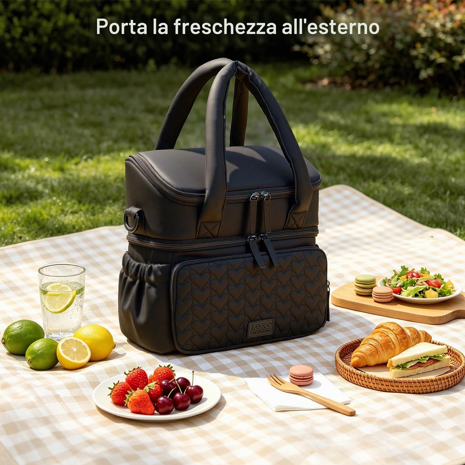 Doppio Piano Borsa Termica Porta Pranzo 11L - Isolata e Impermeabile Borsa Frigo Porta Pranzo Ufficio, Borsa Tote Portatile Ideale per Ufficio, Palestra, Yoga, Picnic, Viaggi, Nero