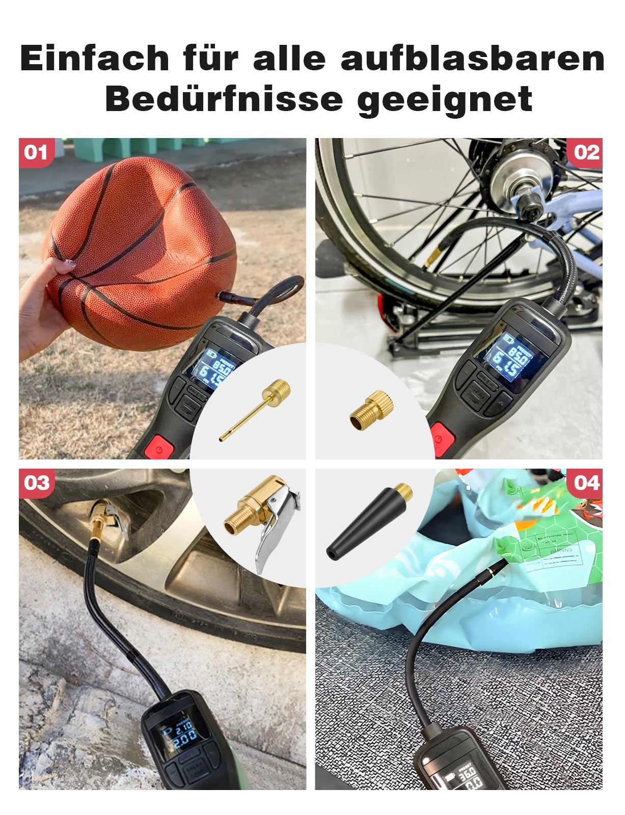 Mellbree Zestaw wielofunkcyjnych adapterów do zaworów – Kompatybilny z Bosch EasyPump, nadaje się do opon samochodowych, rowerowych i piłek