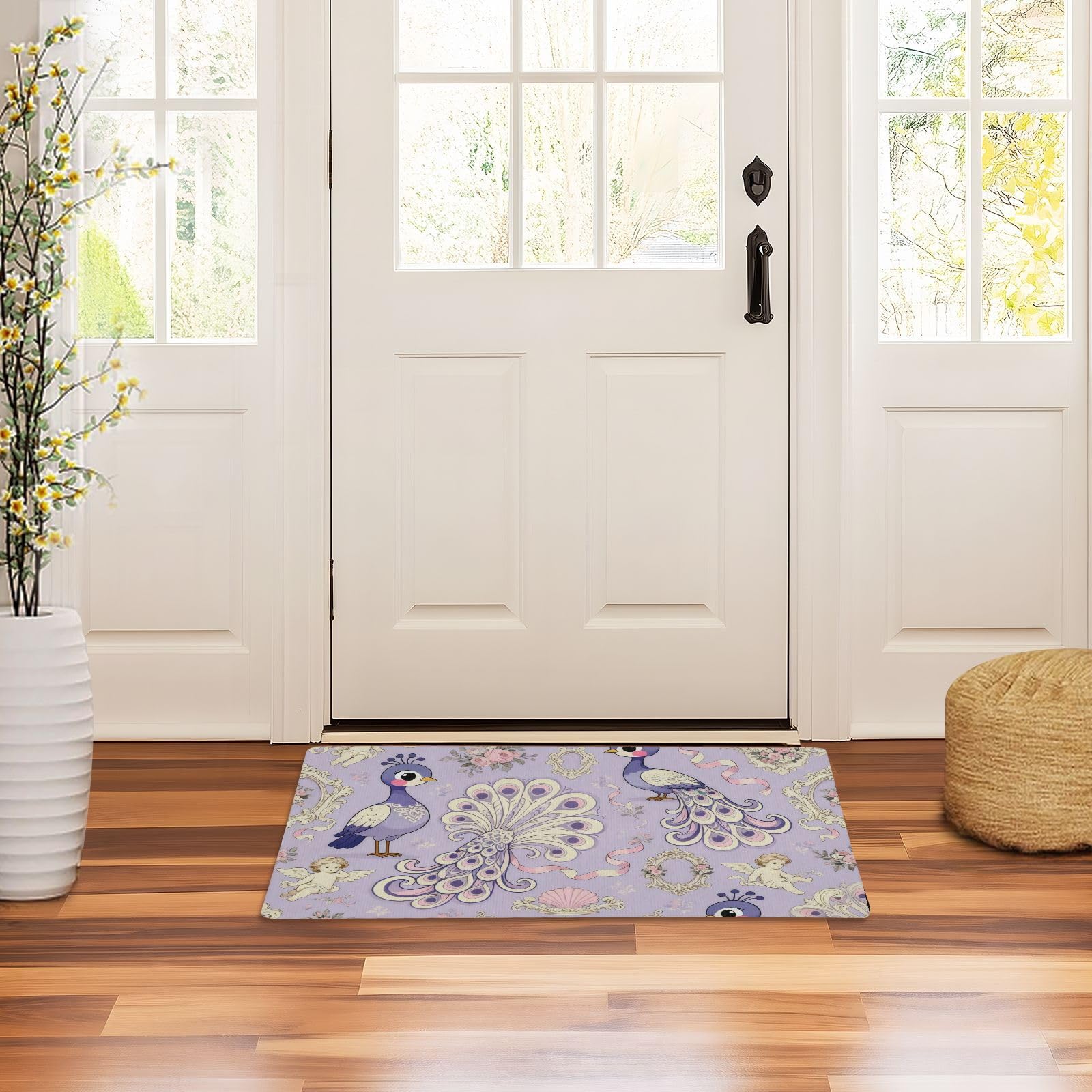 Tapis de sol 81x51 cm antidérapant avec motif paon floral pour l'entrée