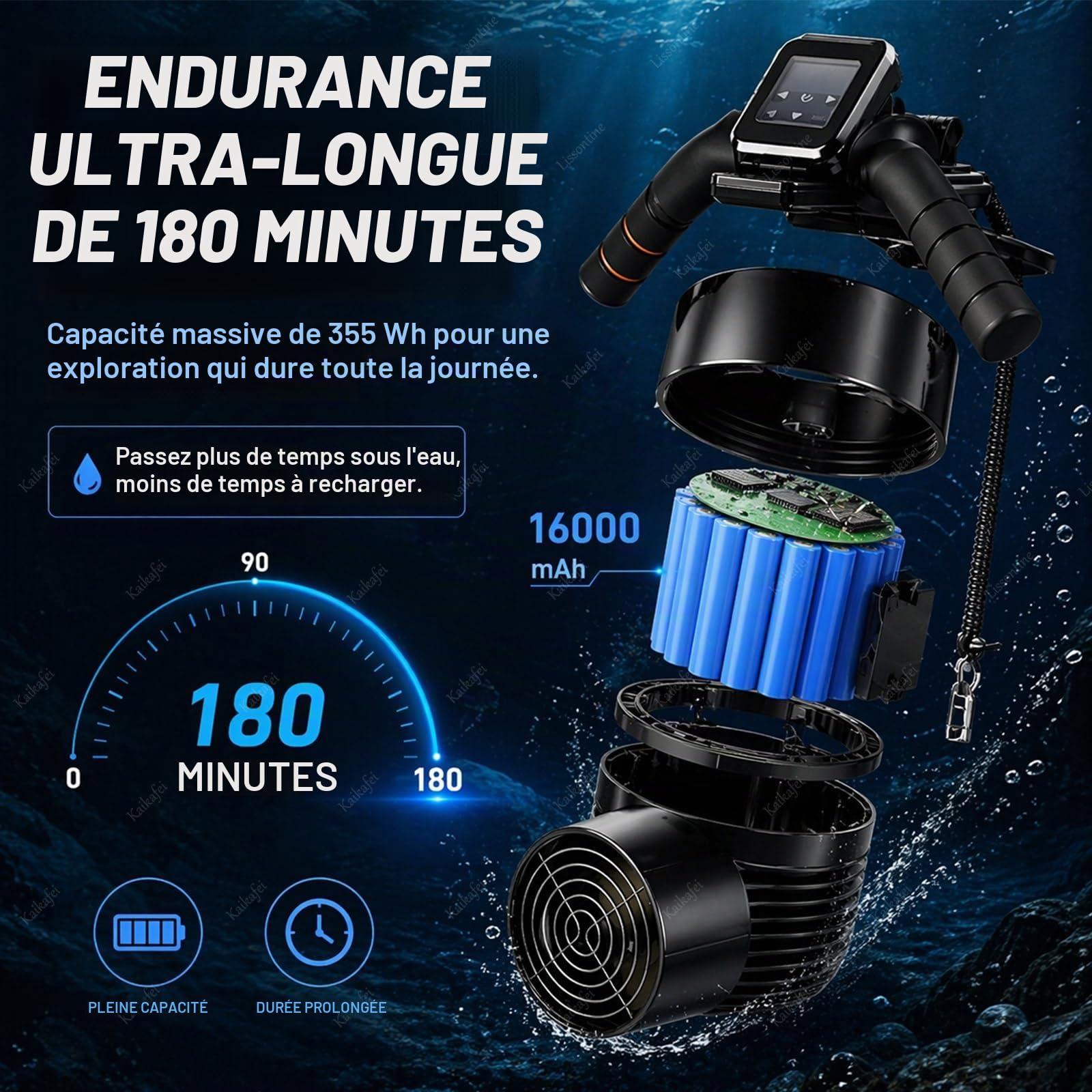 Propulseur pour Sup Paddle Board, 700W Moteur Électrique Canot avec Poignée et Montre, 3 Heures Autonomie Scooter sous-Marin de Natation, Étanche 30M Divers