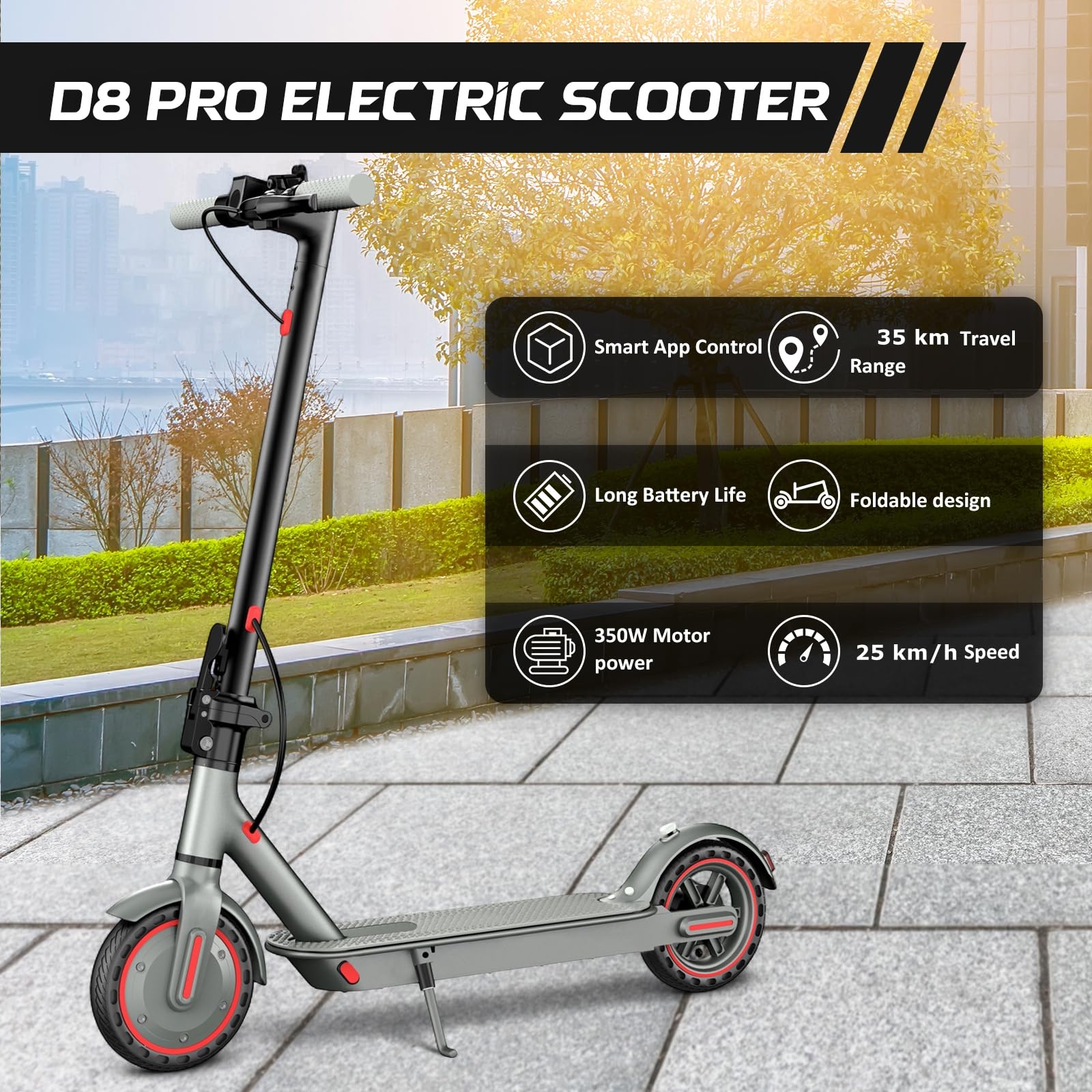 EGGKING Monopattino Elettrico con Freccia Direzionale, 350W Motore, 8.5" Gomme Antiforatura, 37 km Autonomia, Doppi Freni, Controllo App