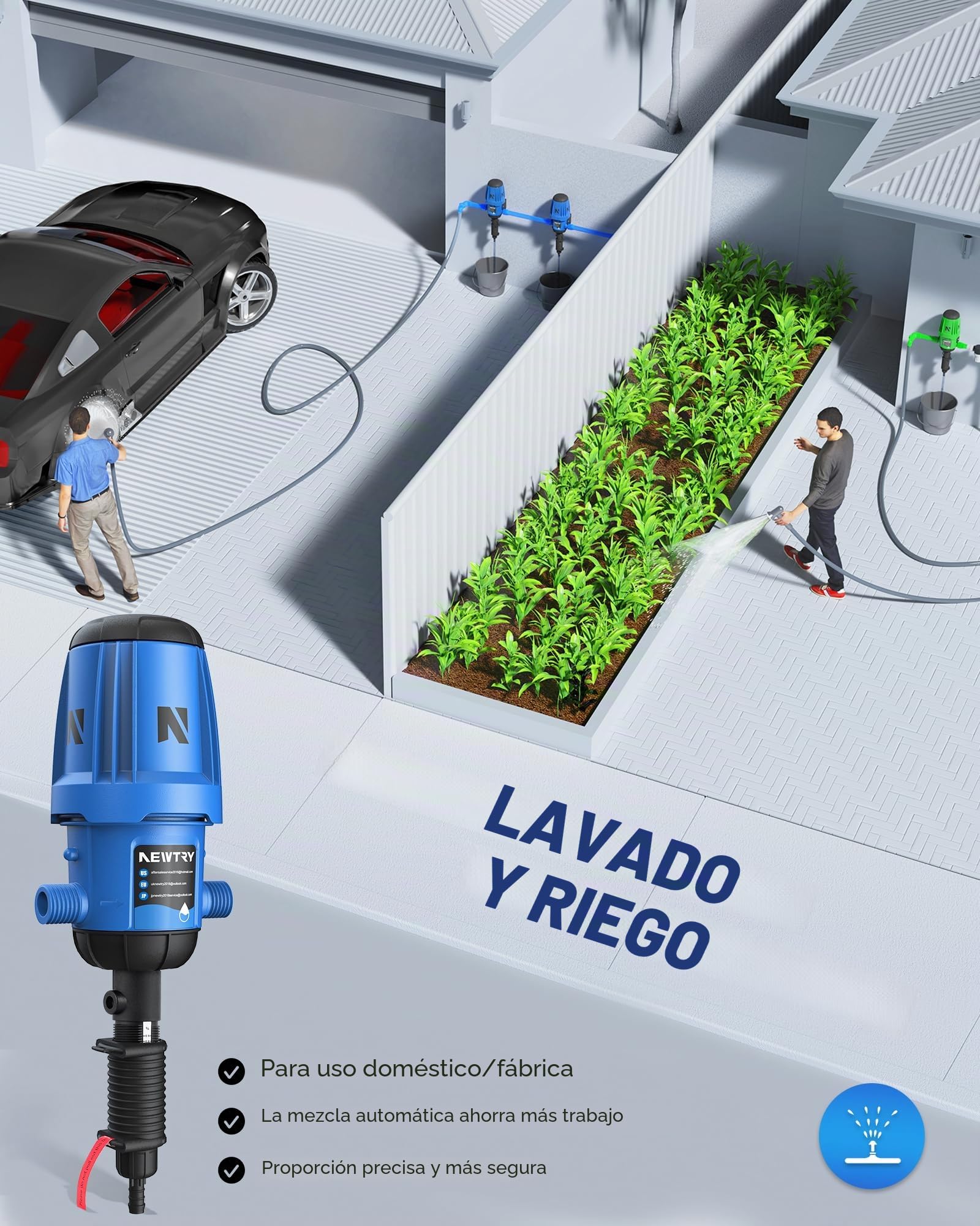 NEWTRY Inyector de fertilizante para riego por goteo, bomba dosificadora ajustable del 0,4% al 4%, dosificador de líquido de 3/4'' NPT accionado por agua para jardín, invernadero, sistema de riego e