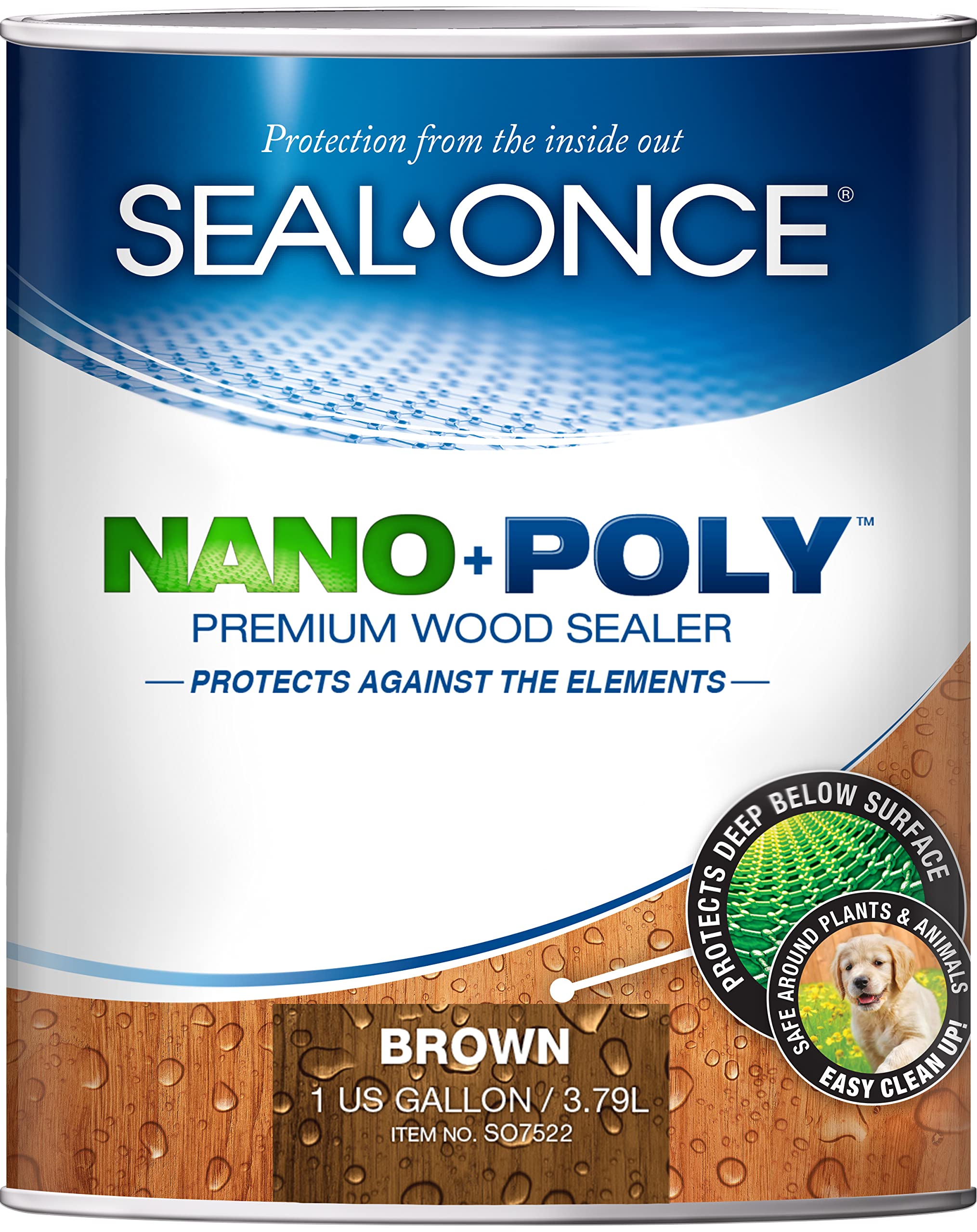 Seal-OnceNano+Poly Ready Mix Penetrating Wood Sealer & Stain with Polyurethane (Brown) - Water-Based, Low-VOC, Waterproofing for Decks, Fences, siding & Log Homes. … (1 Gallon)…