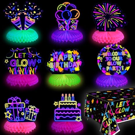 Trimming Shop Let's Glow Neon Tablecloth – Pack Of 4, 51x86.6 Inch, Glow-in-the-Dark Party Decor, Wipeable Plastic - View #10