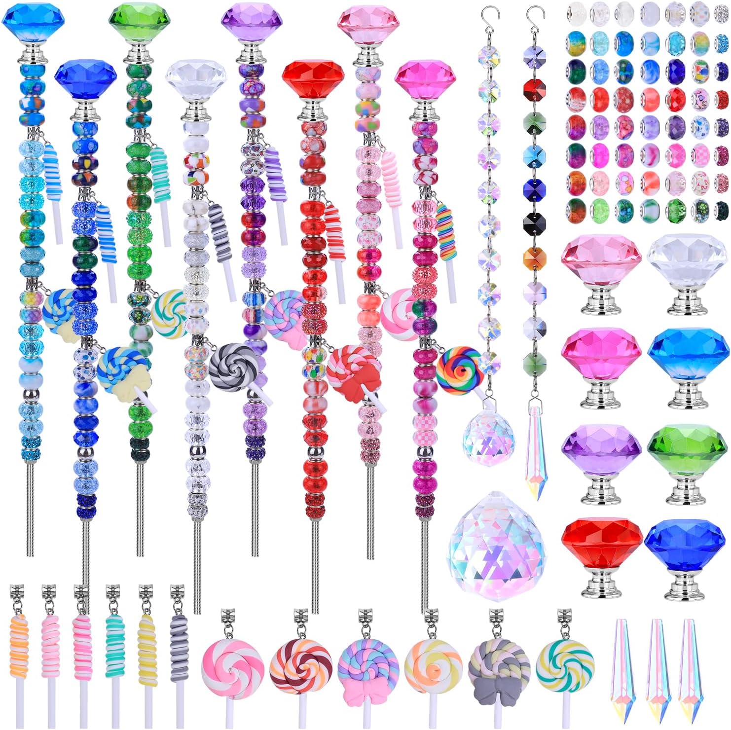 VICTLOV Crystal Suncatcher Making Kit, 340 Pieces with Beads, Snowflakes, Butterflies, Glass Balls for Garden Decoration, DIY Outdoor Hanging Ornaments (340Pcs Crystal Ball+Pendant)